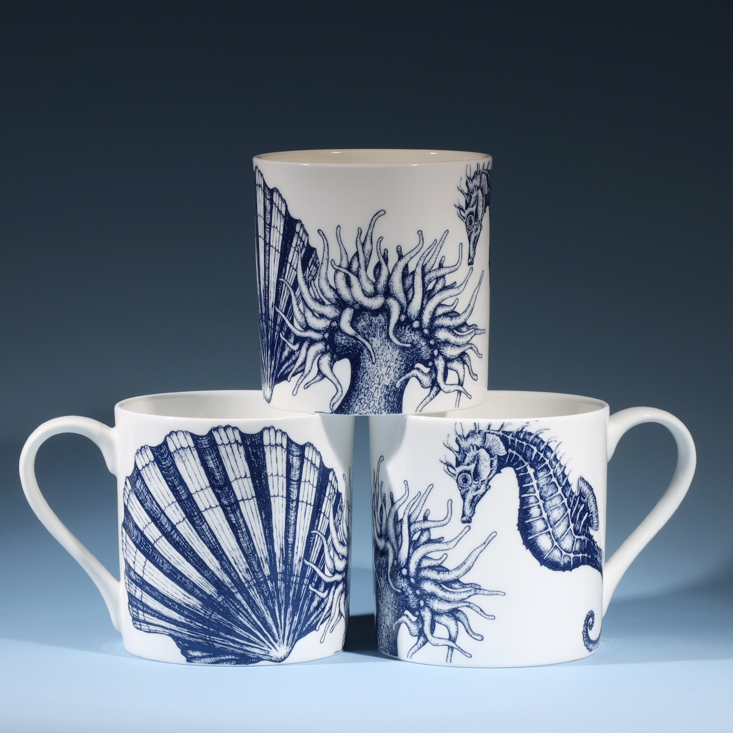 Luxury Coastal Bone China Seahorse Mug Cream Cornwall