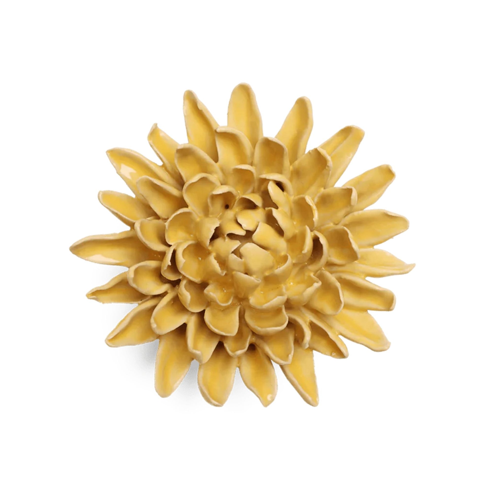 Yellow ceramic flower wall decor on a white background