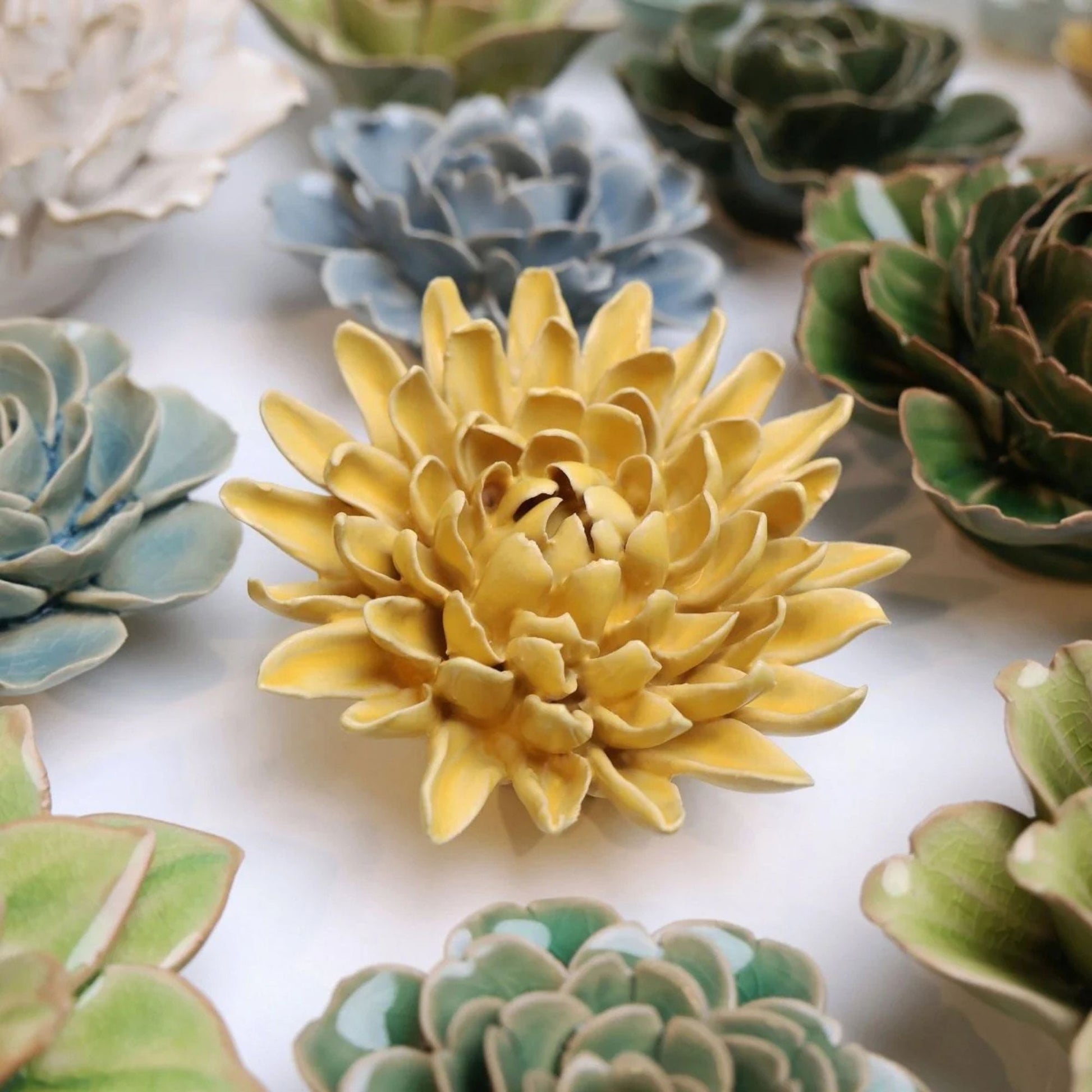 Buttercup Yellow Chrysanthemum Ceramic Flower