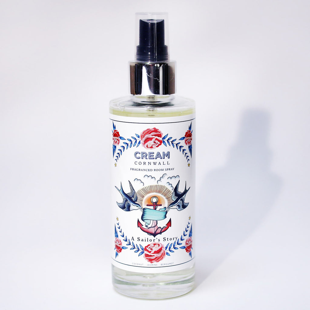 Fragrance Room Spray glass bottle with atomiser top,Sailor Story tattoo logo on label.