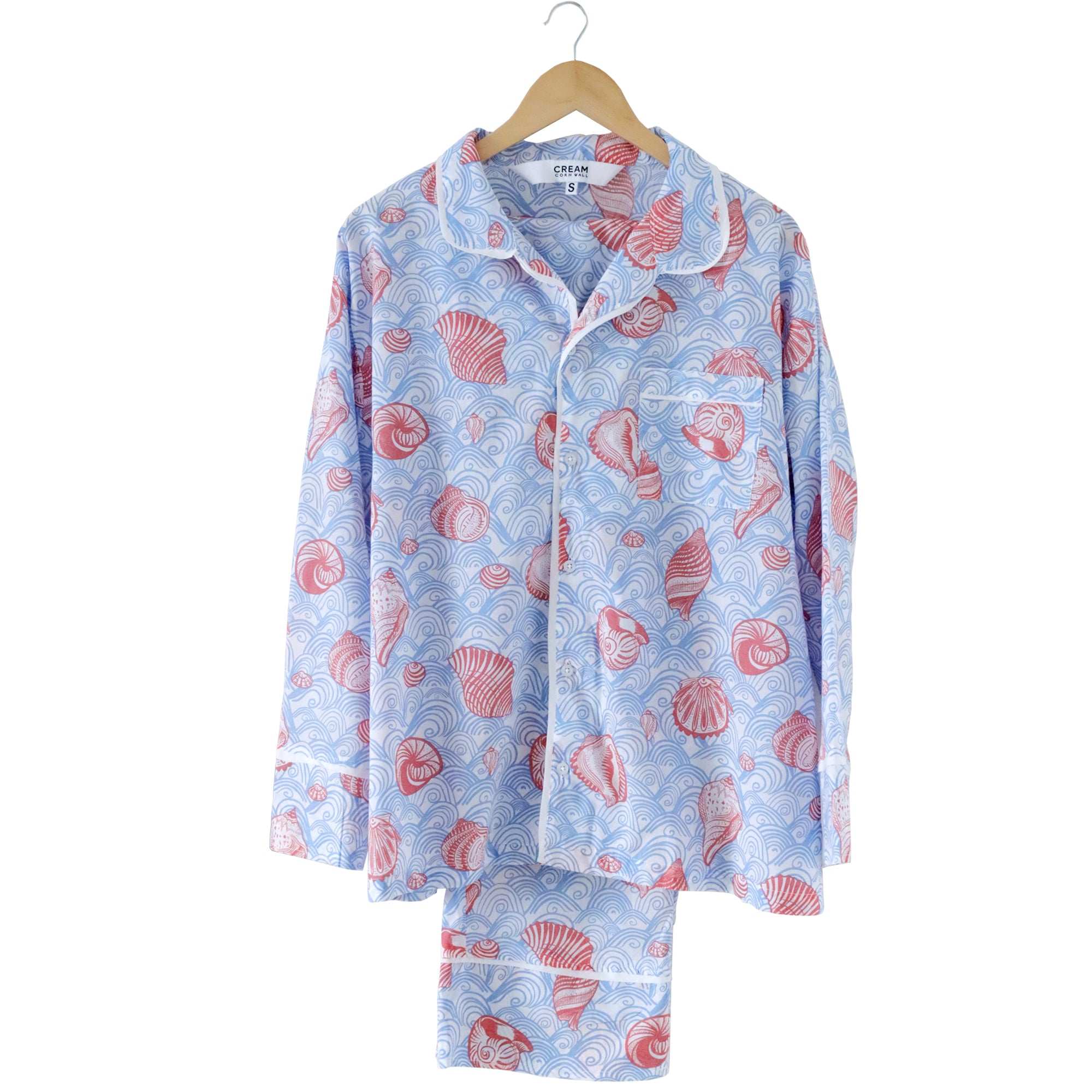 Shell Song Pyjamas, Sky & Coral | Fresh & Playful – Cream Cornwall