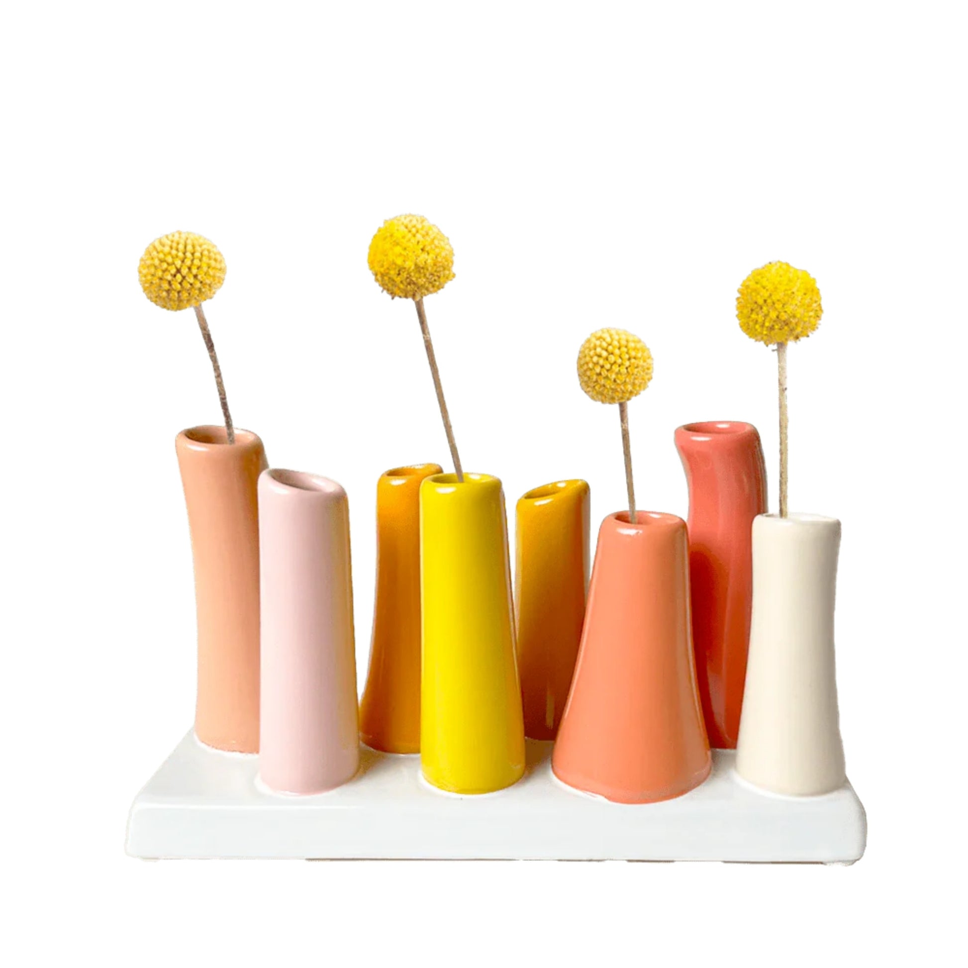 Set of colorful vases with sunny colour   on a white background