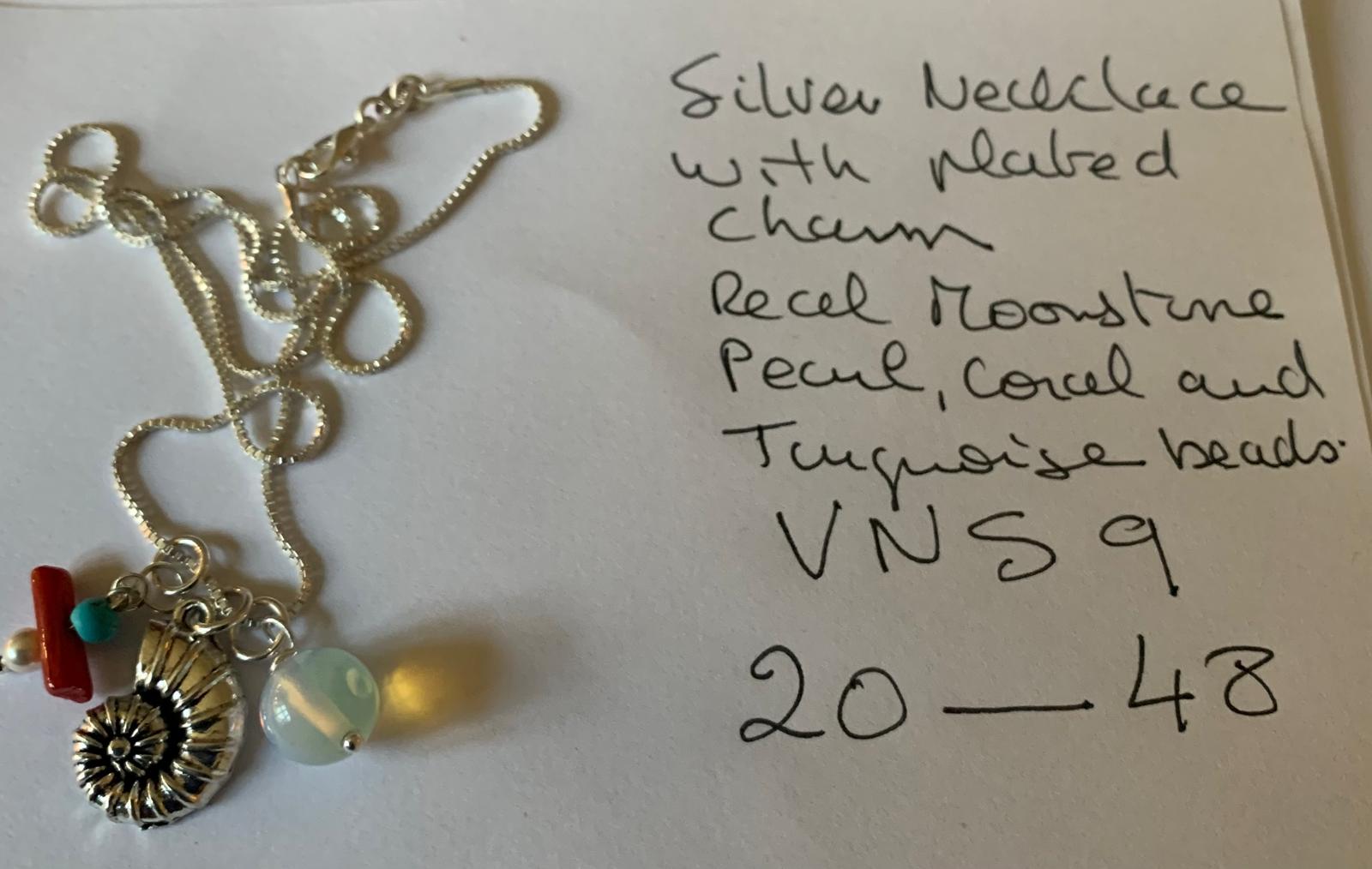 Ammonite Charm Necklace - Moonstone, Pearl & Turquoise