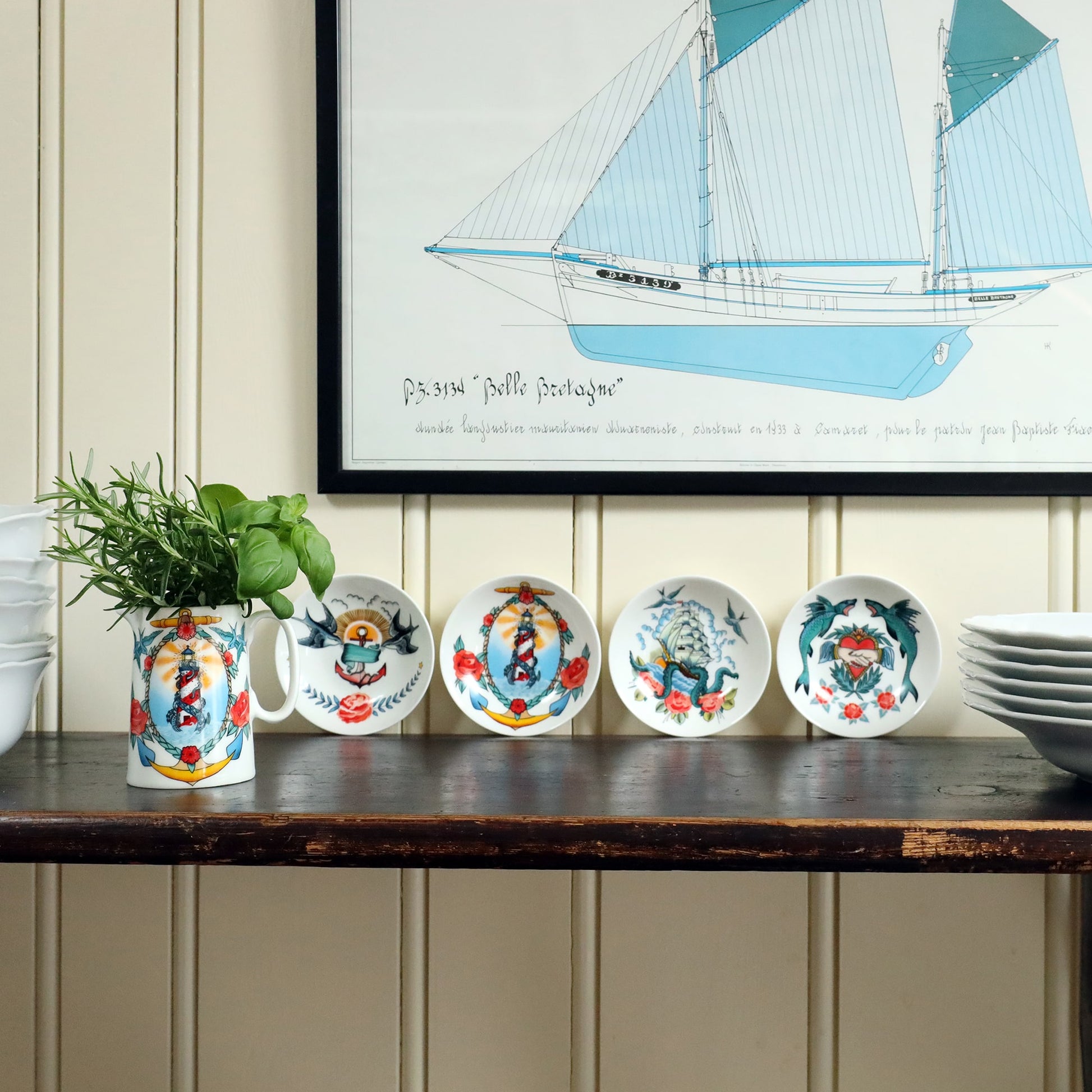 Bone China Ship & Kraken Nibbles Dish