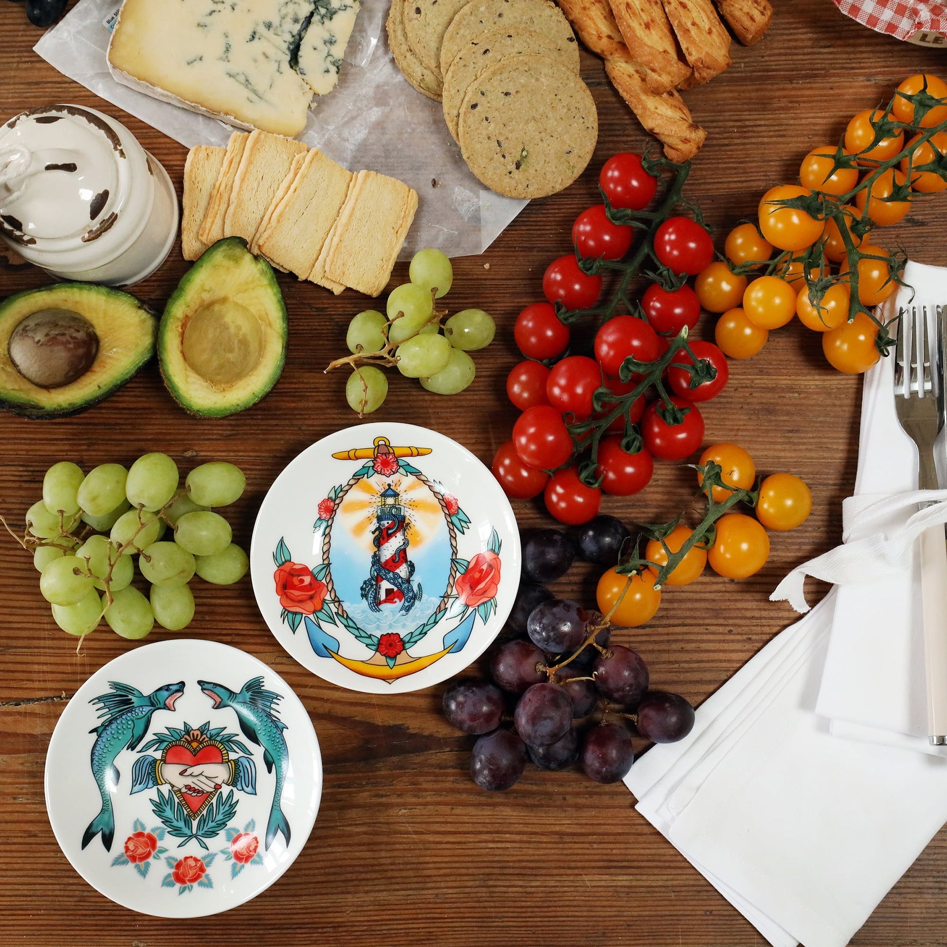 Bone China Sharks & Heart Nibbles Dish