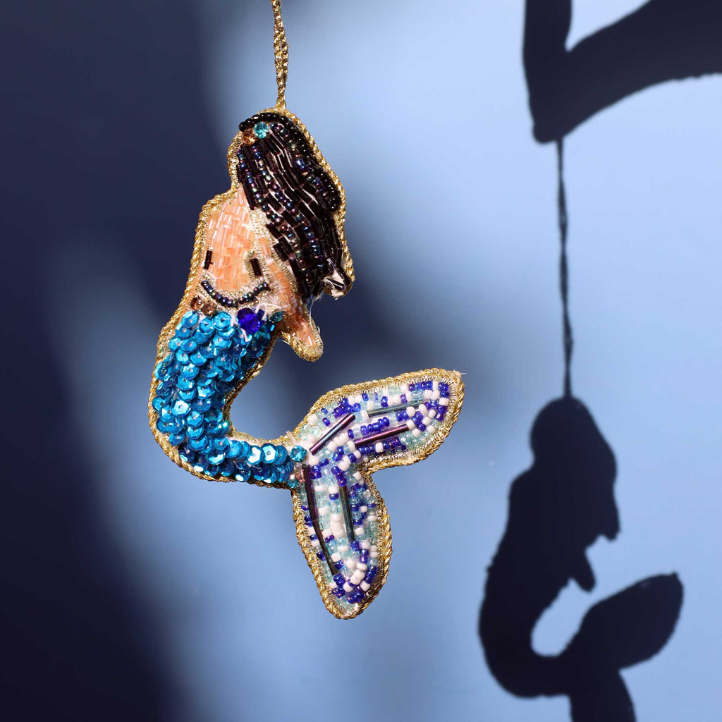 Beaded Dark haired Mermaid Hanging Decoration