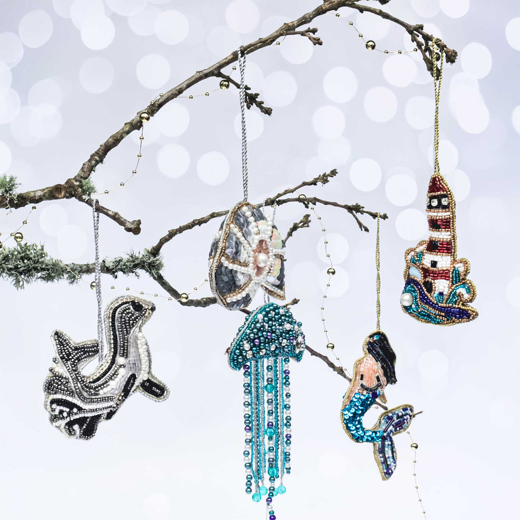 Beaded Dark haired Mermaid Hanging Decoration