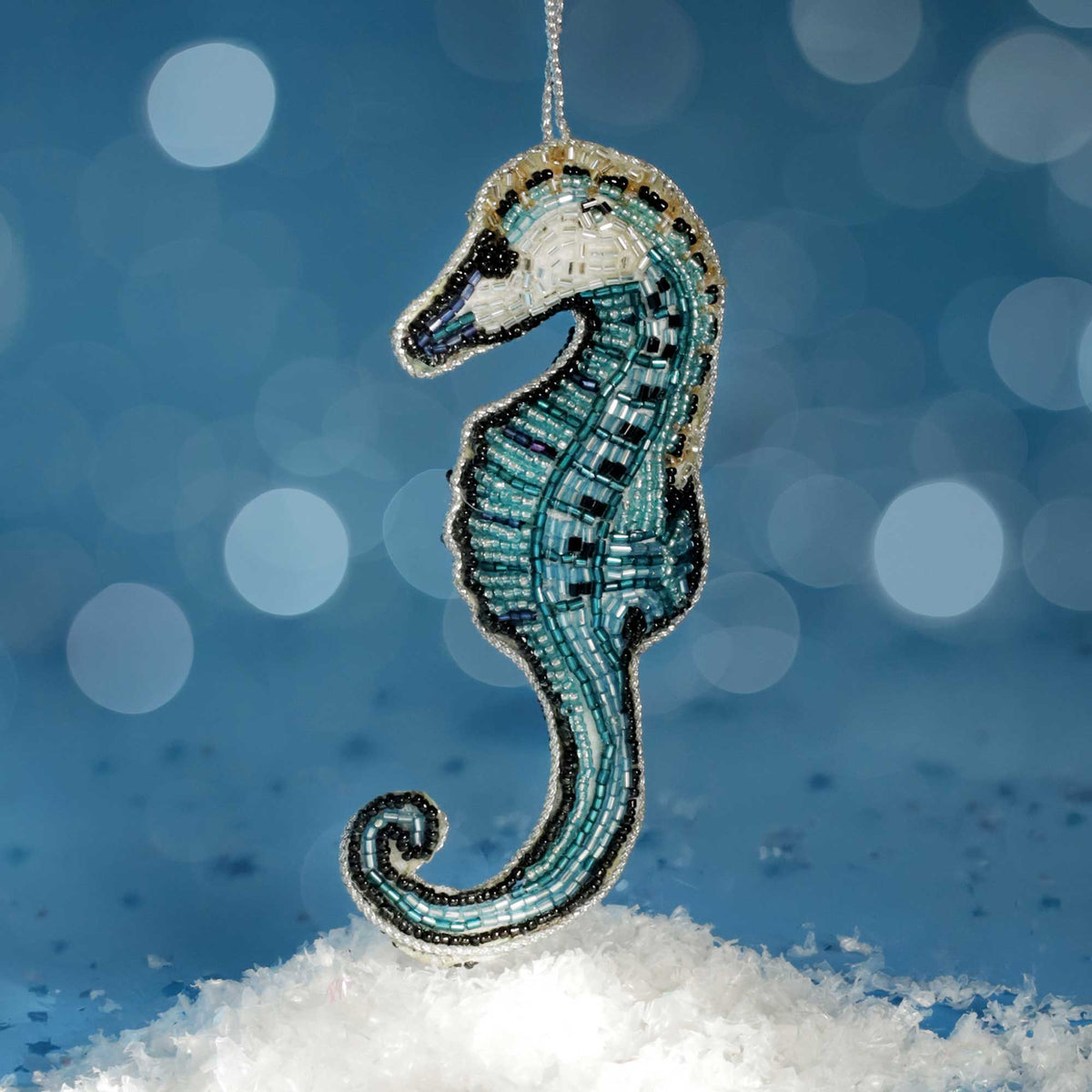 Beaded Blue Seahorse Hanging Decoration