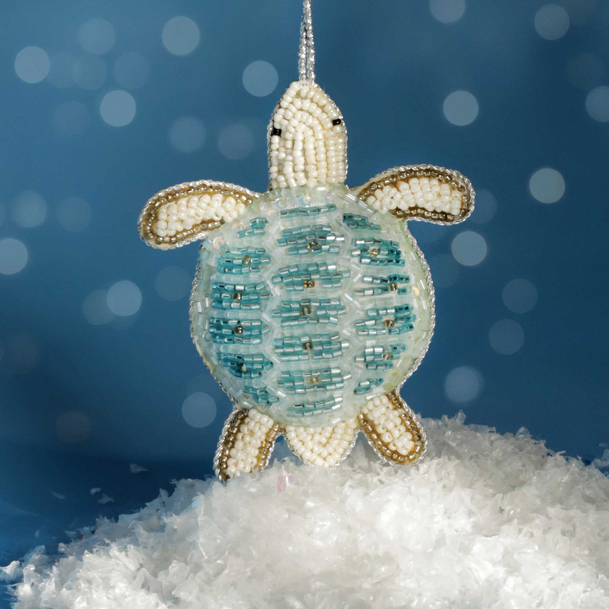 Beaded Aqua Turtle Hanging Decoration