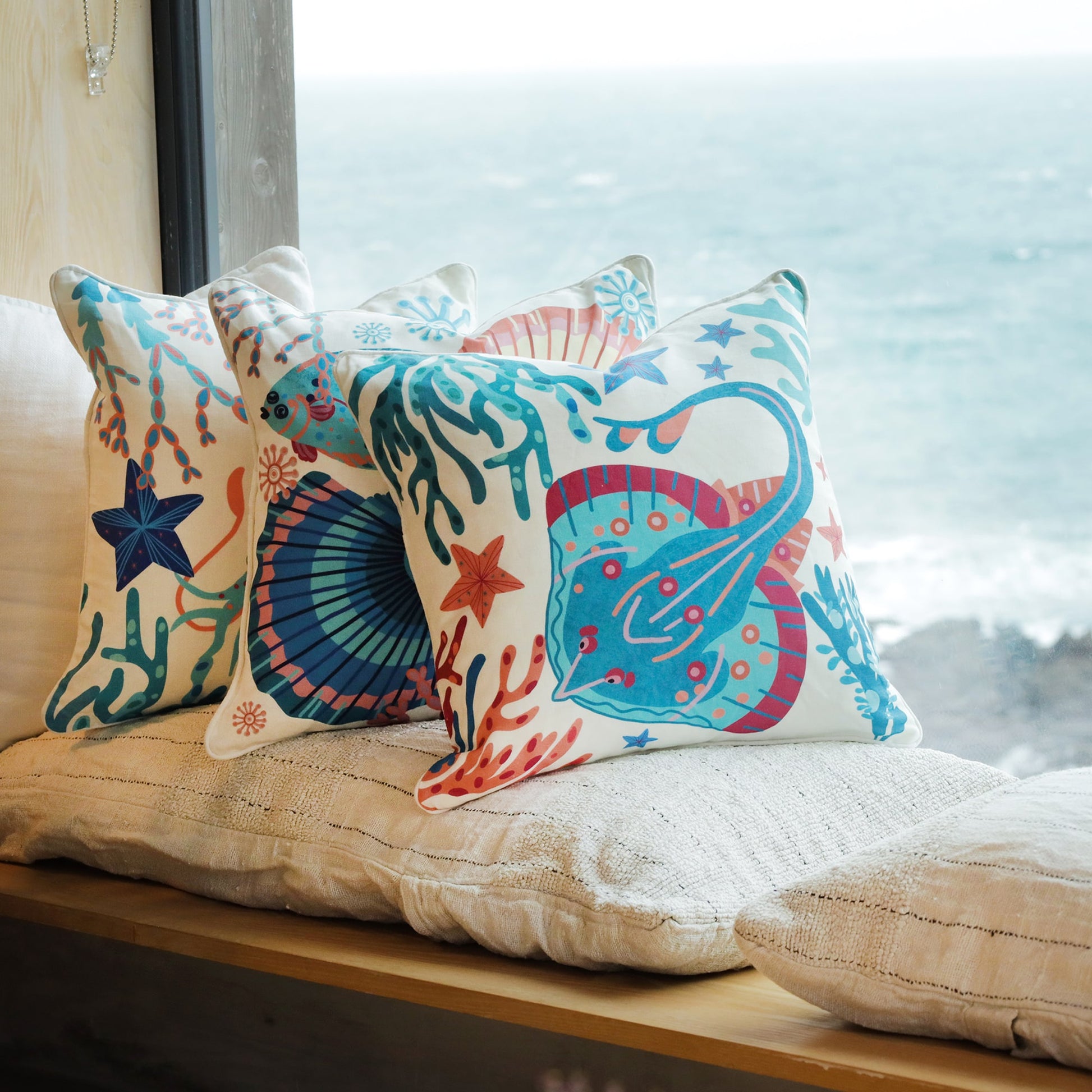 Catch Of The Day Coastal Skate Cushion Cream Cornwall