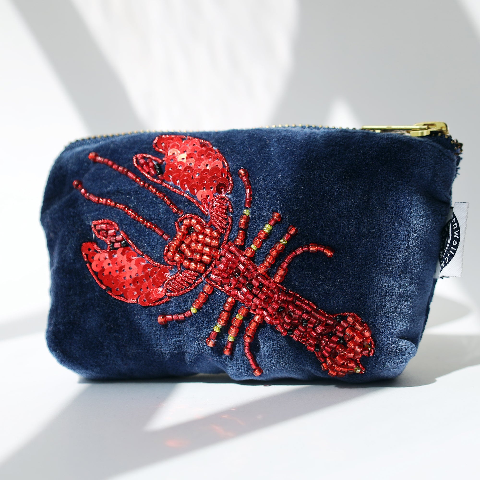 Luxury Coastal Velvet Beaded Lobster Coin Purse | Cream Cornwall