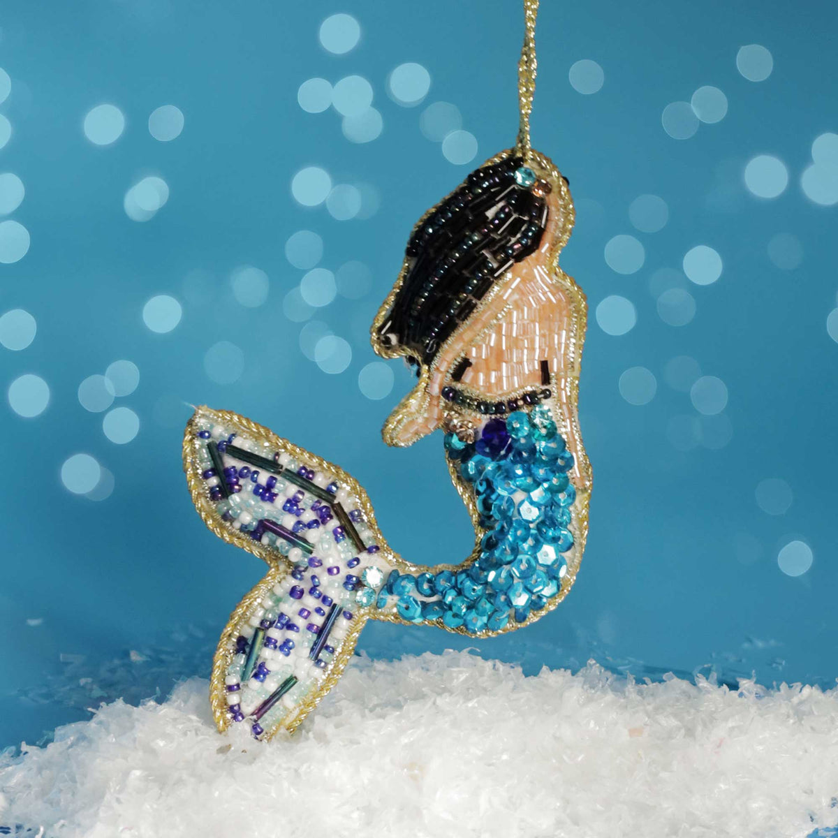 Beaded Dark haired Mermaid Hanging Decoration