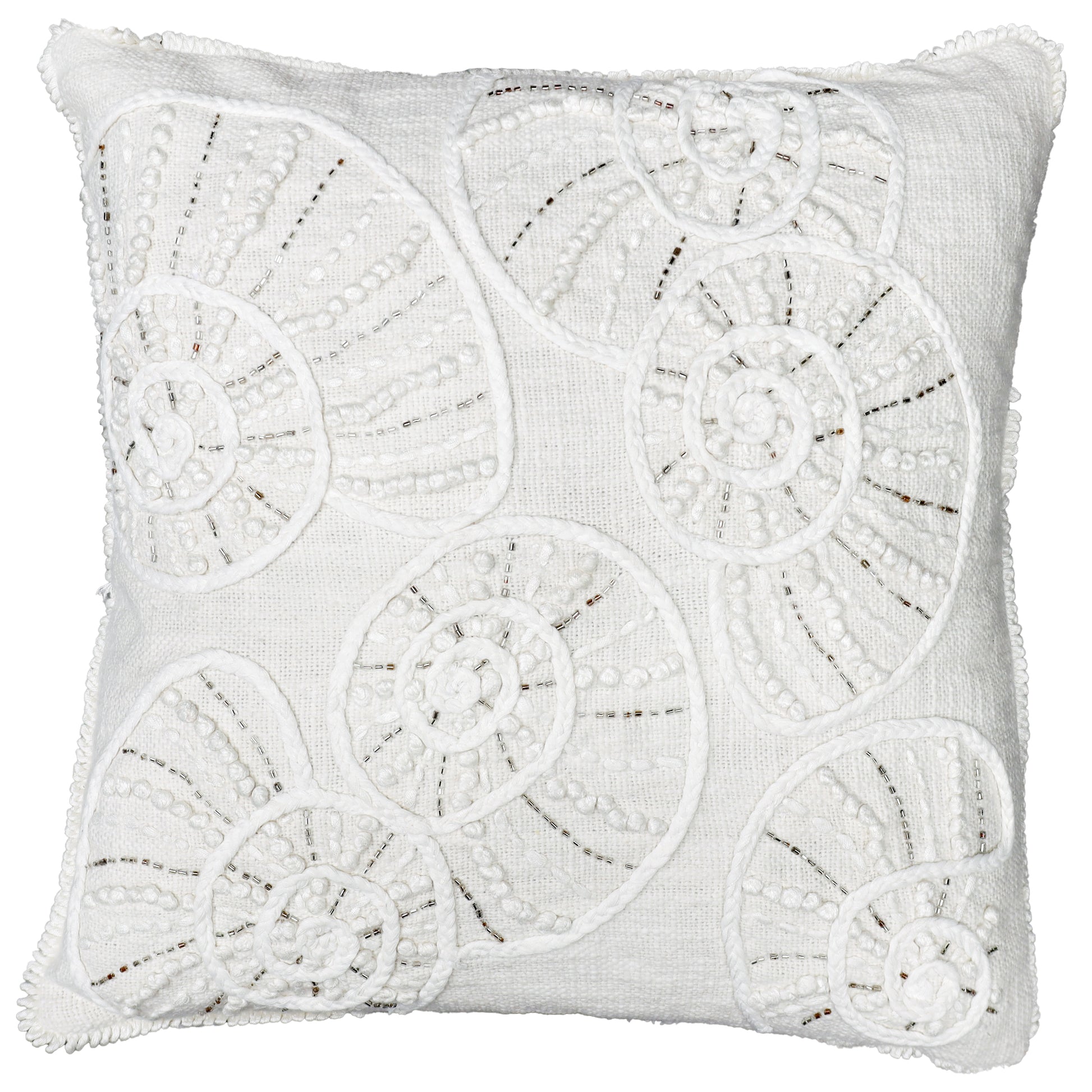 Decorative pillow with bead patterns on a white background