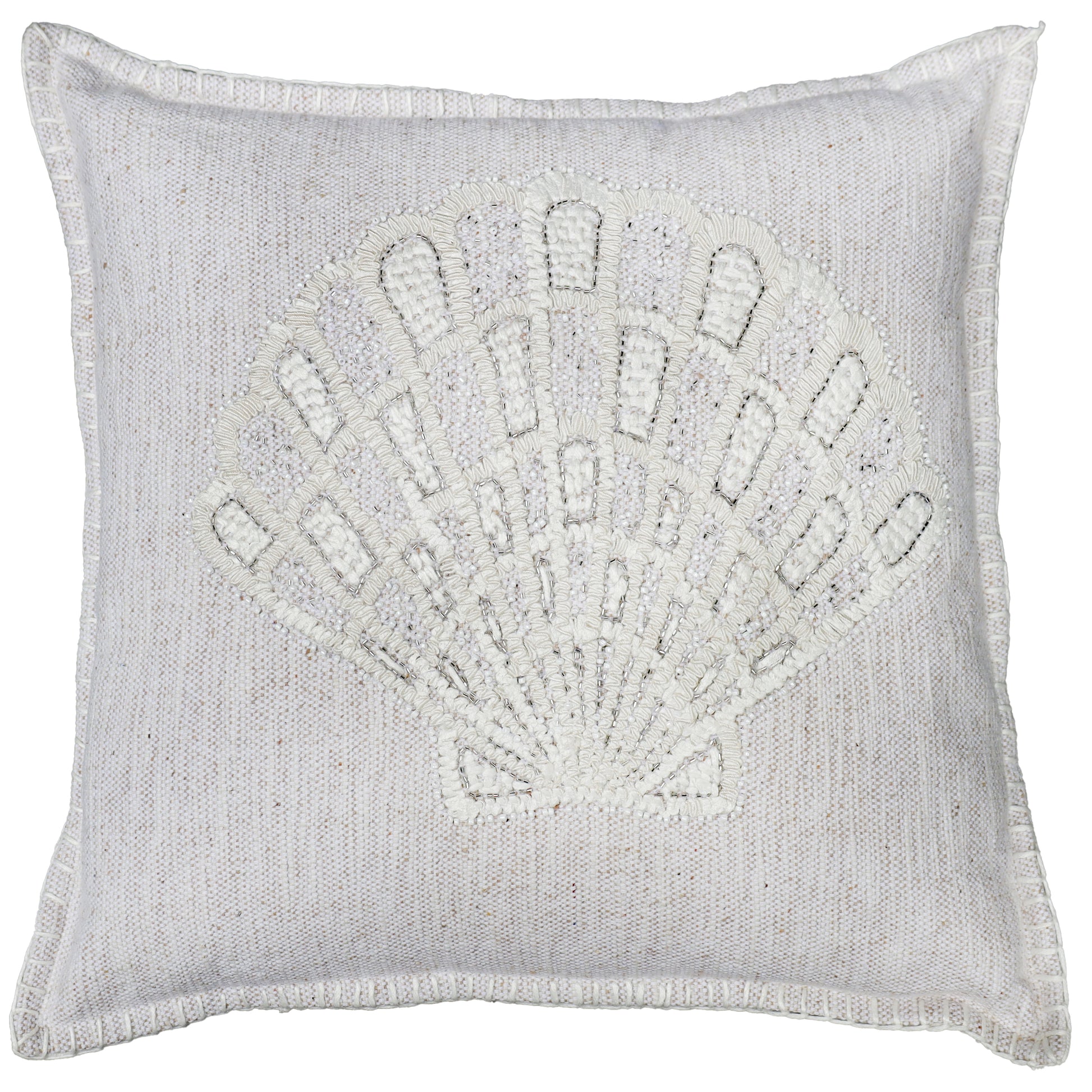 Decorative pillow with shell pattern on a white background