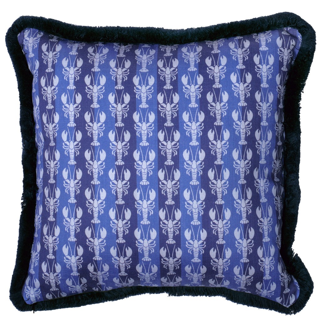 Decorative pillow with lobster pattern on a blue background