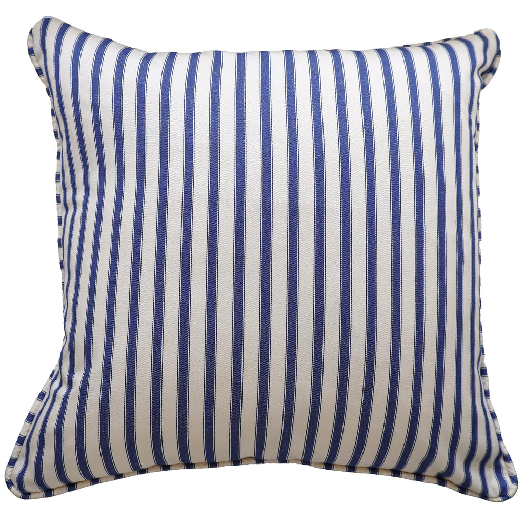 Blue and white striped pillow on a white background