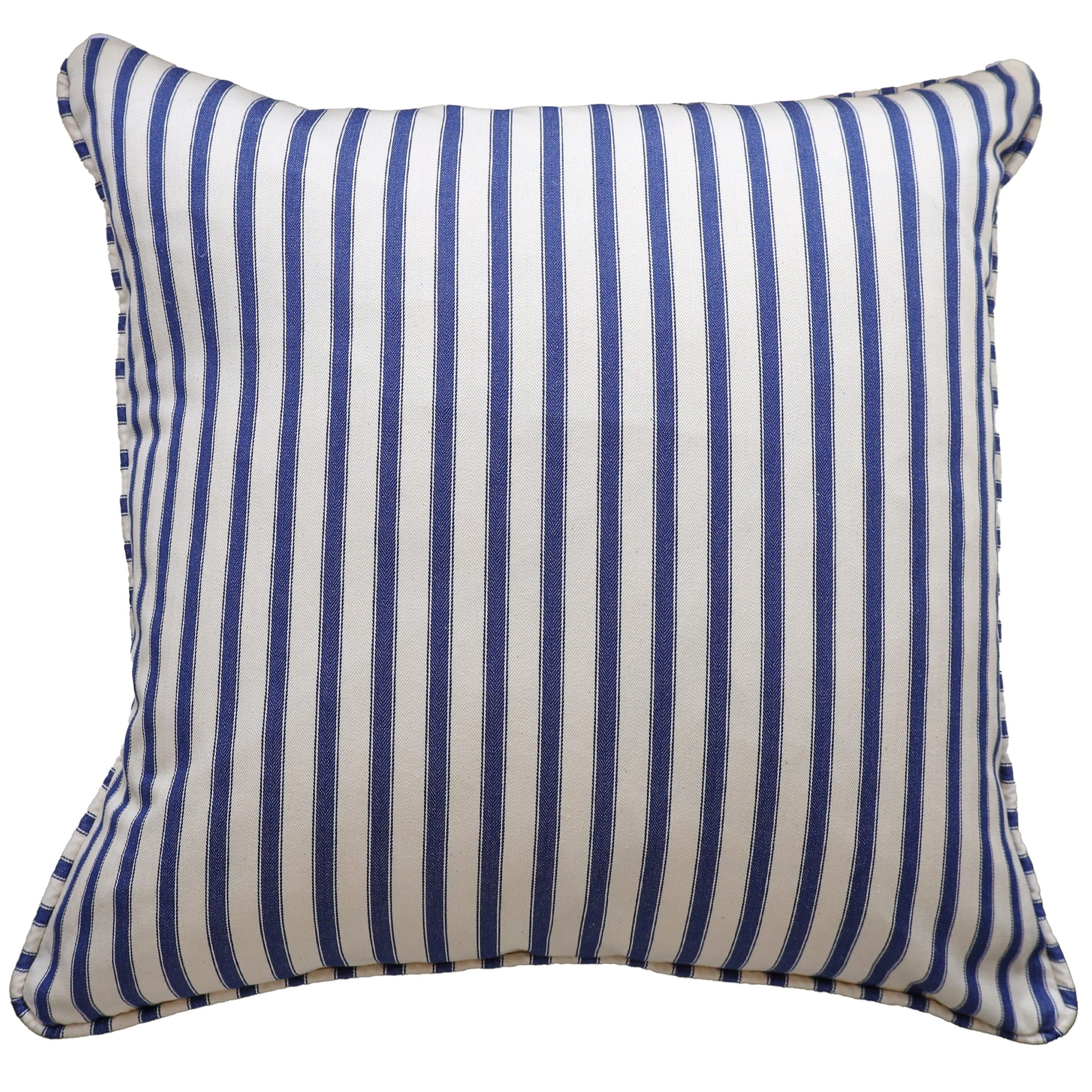 Blue and white striped pillow on a white background