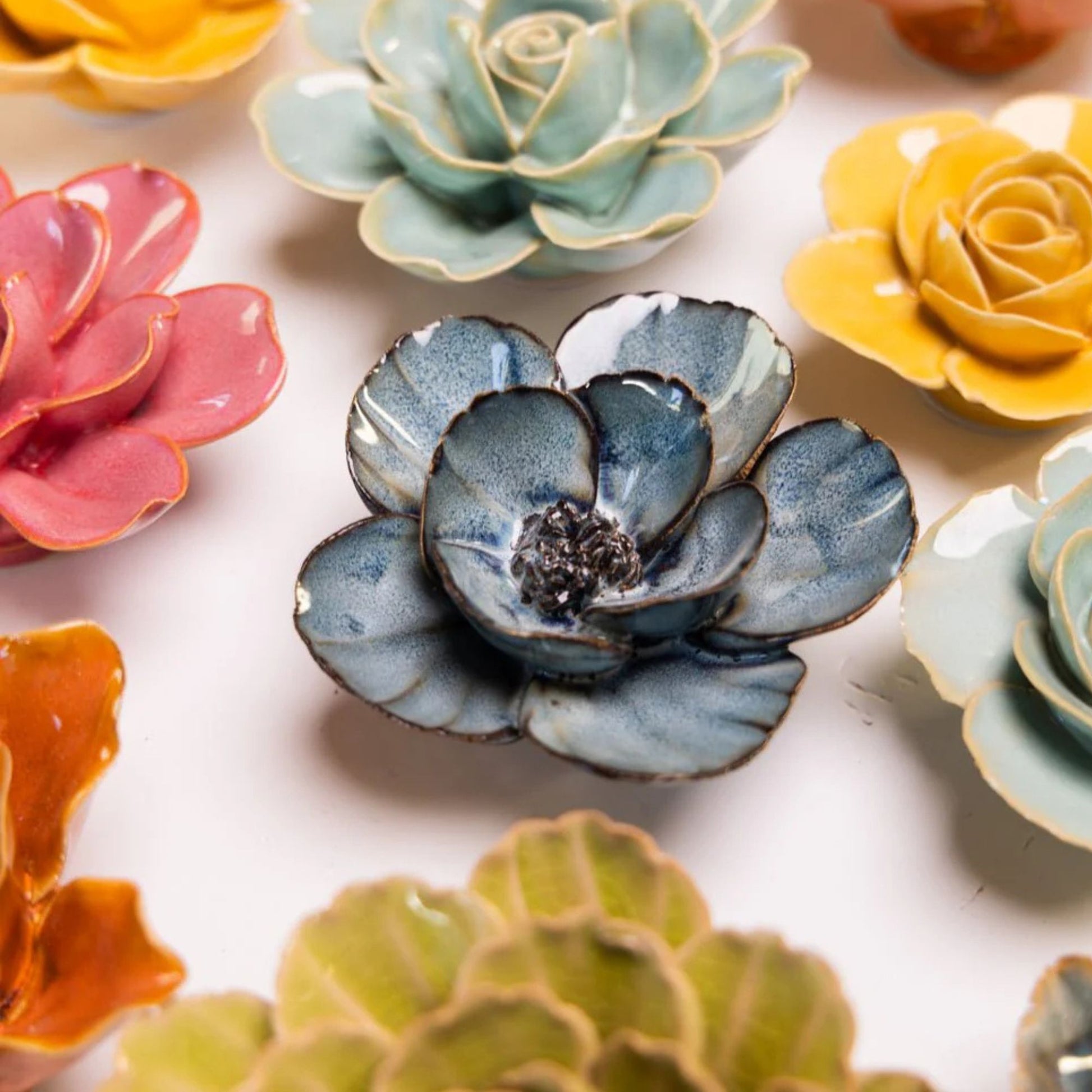 navy ceramic poppy close up