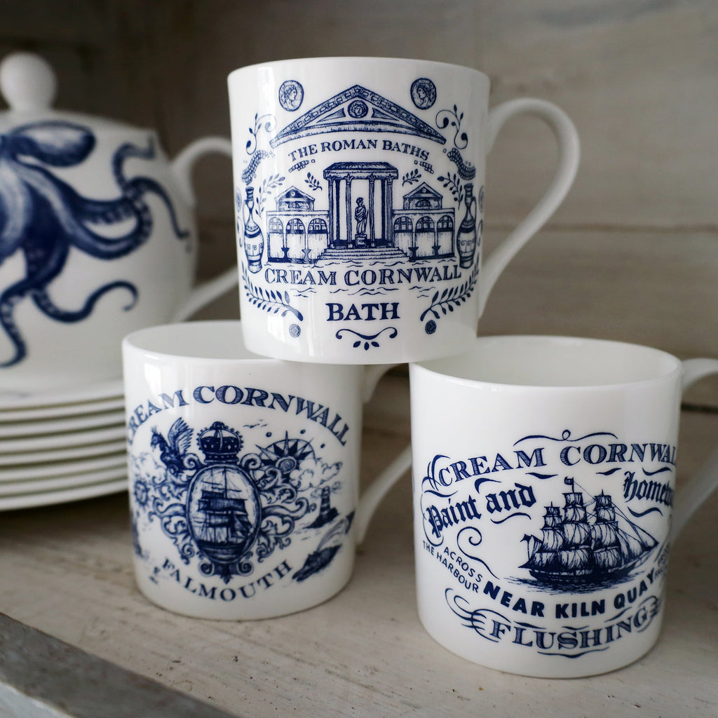Luxury Coastal Bone China Falmouth Place Name Mug Cream Cornwall