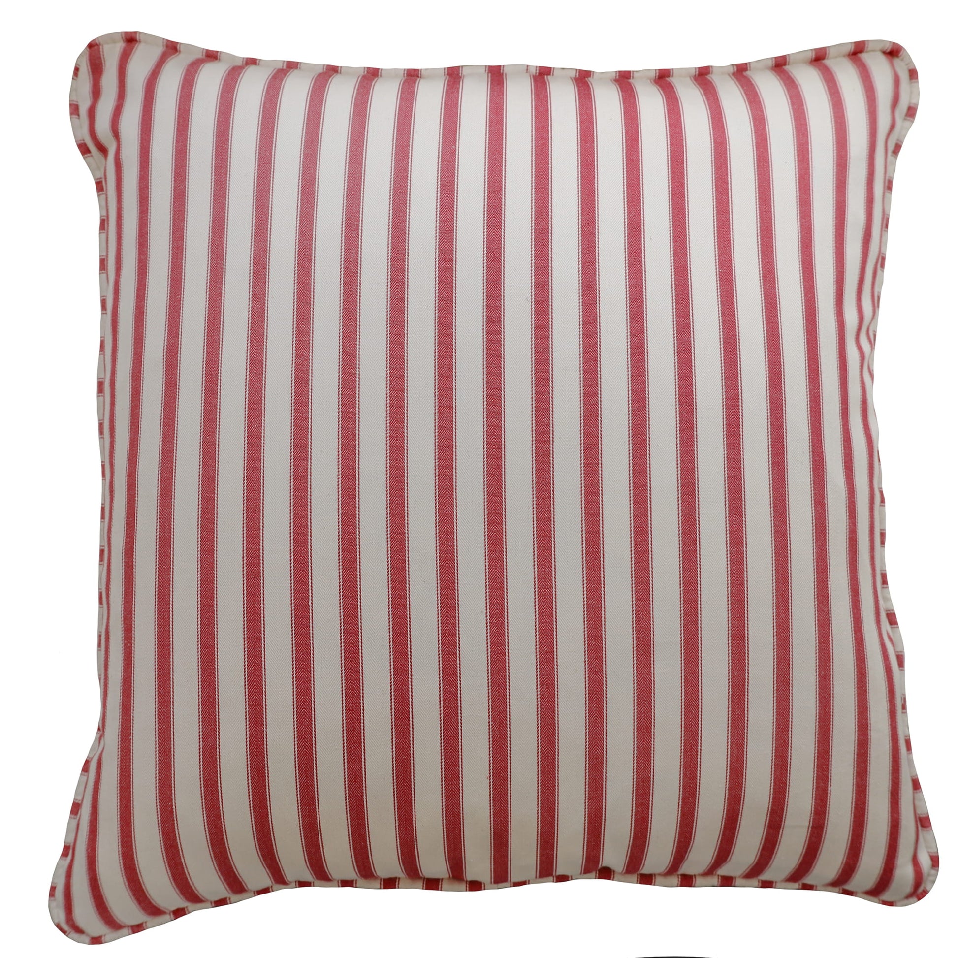 Red and white striped pillow on a white background