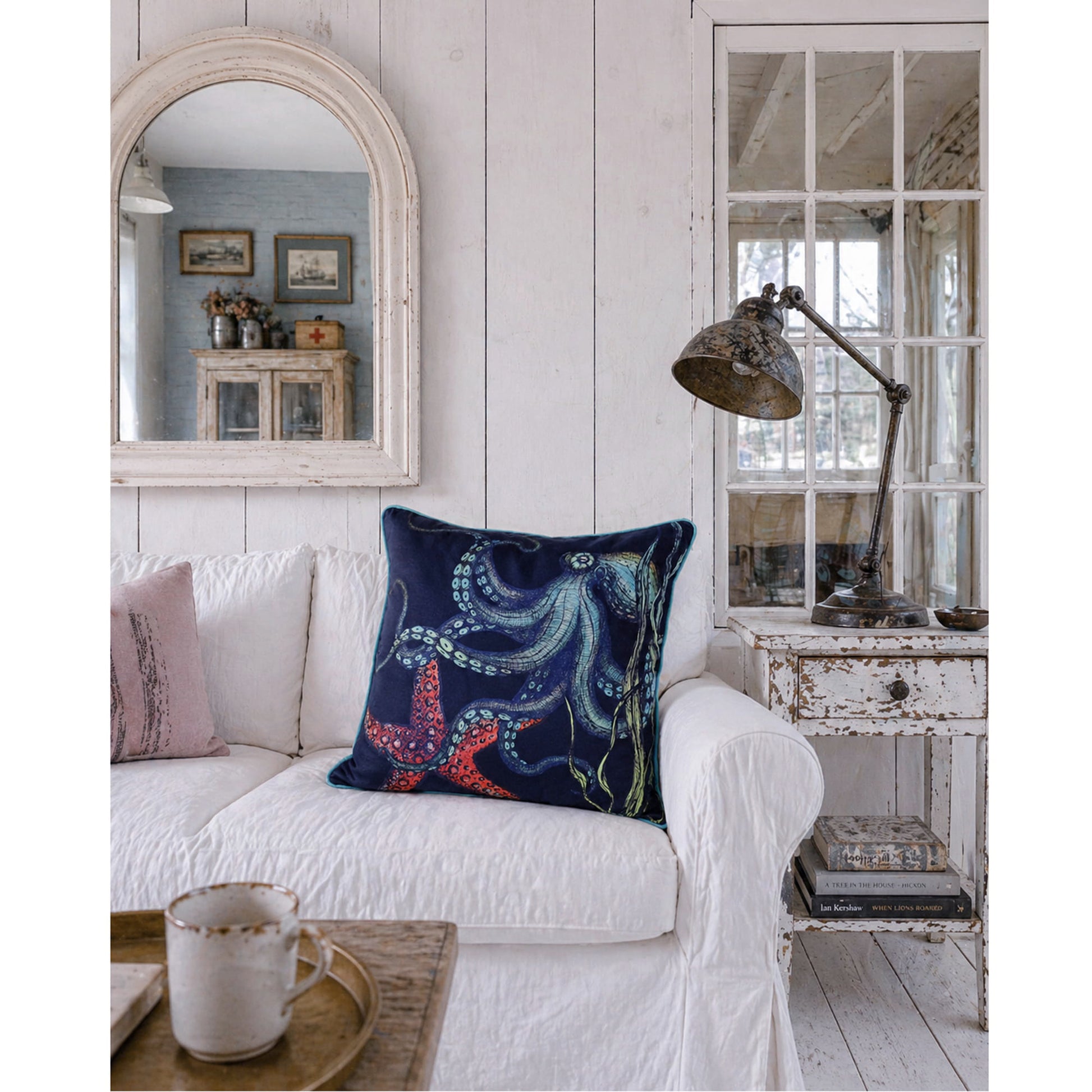 Rainbow Reef Octopus Navy Cushion Cover