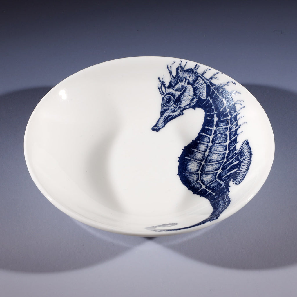 Nibbles bowl in Bone China in our Classic range in Navy and white in the Seahorse design