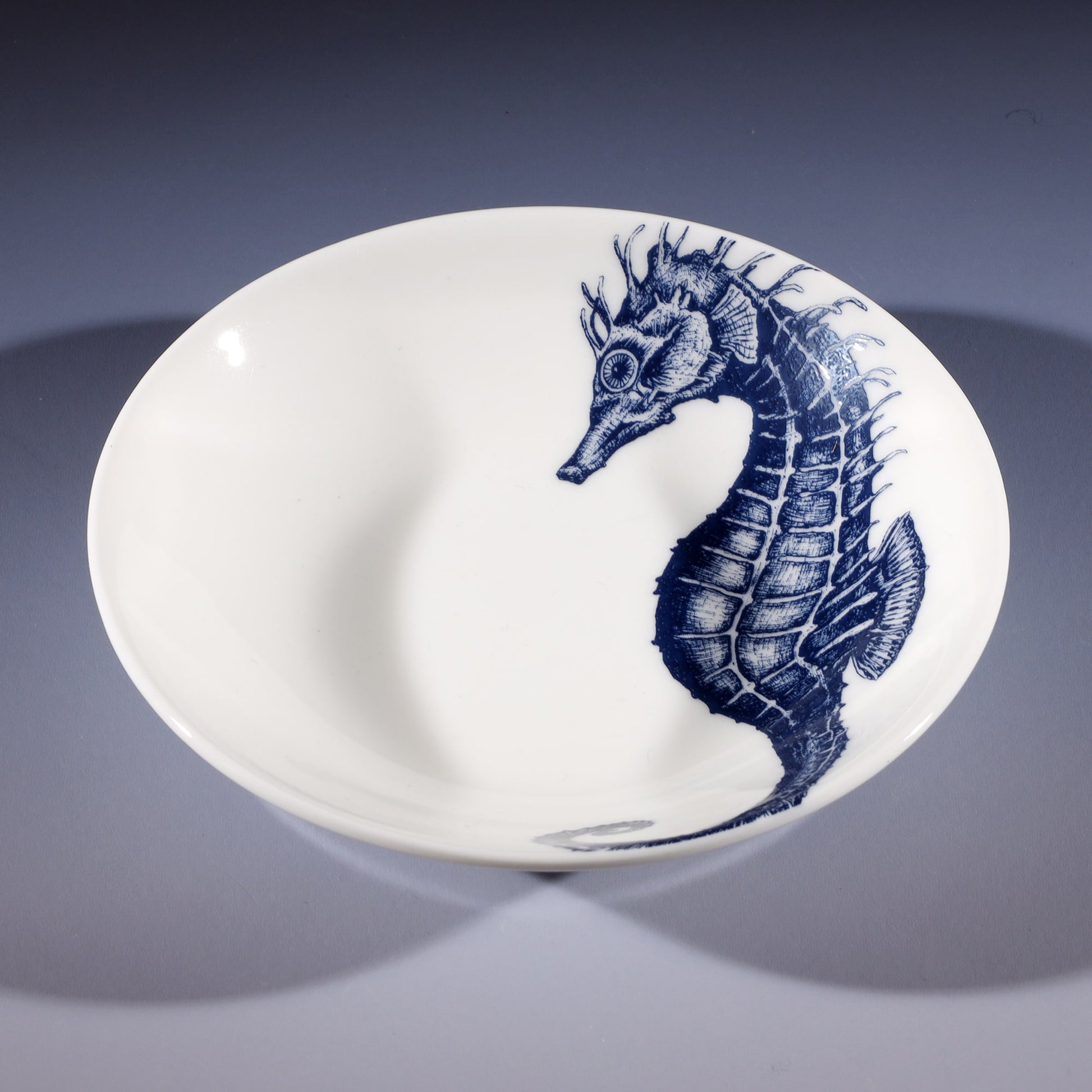 Nibbles bowl in Bone China in our Classic range in Navy and white in the Seahorse design