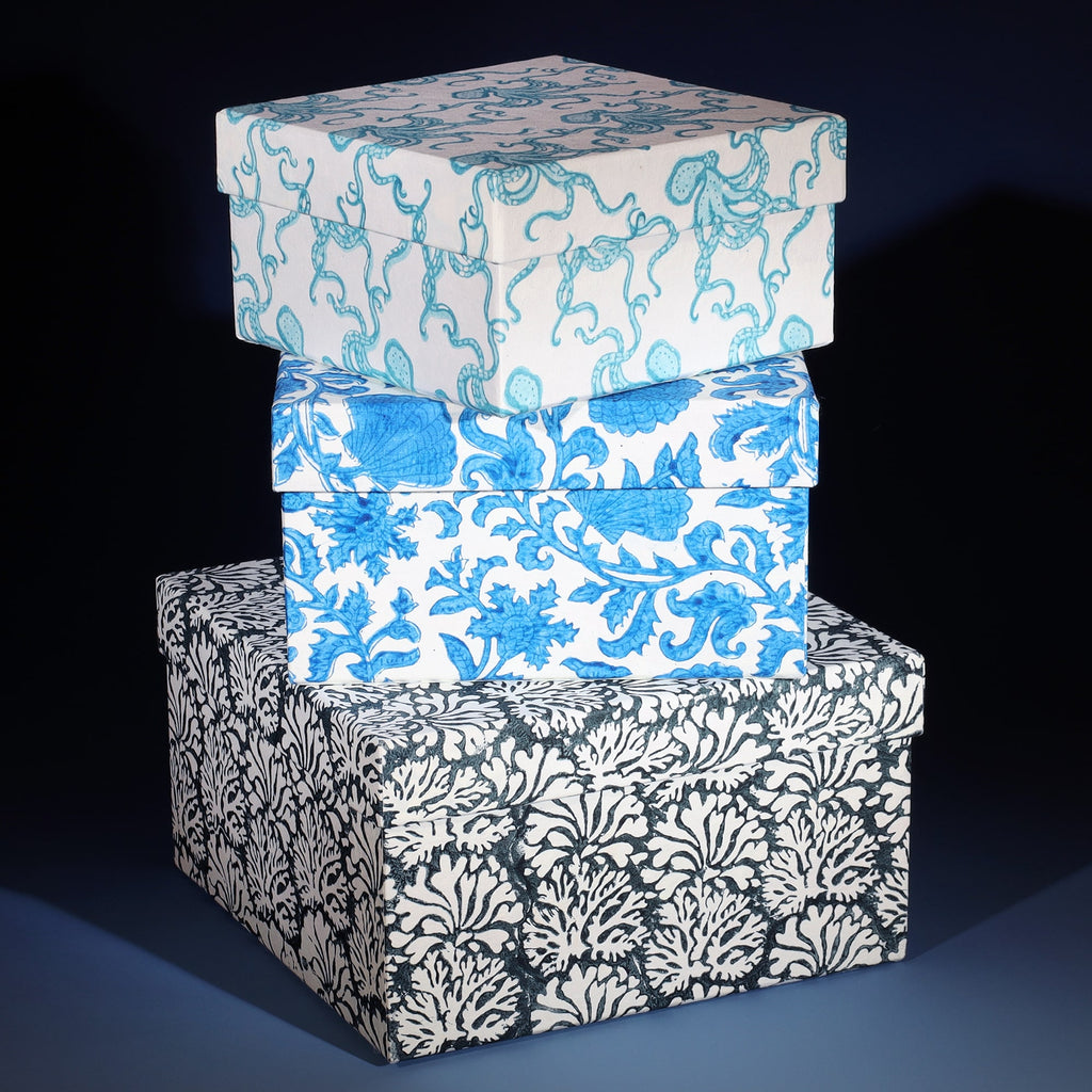 Set Of Three Square Hand Blocked Boxes