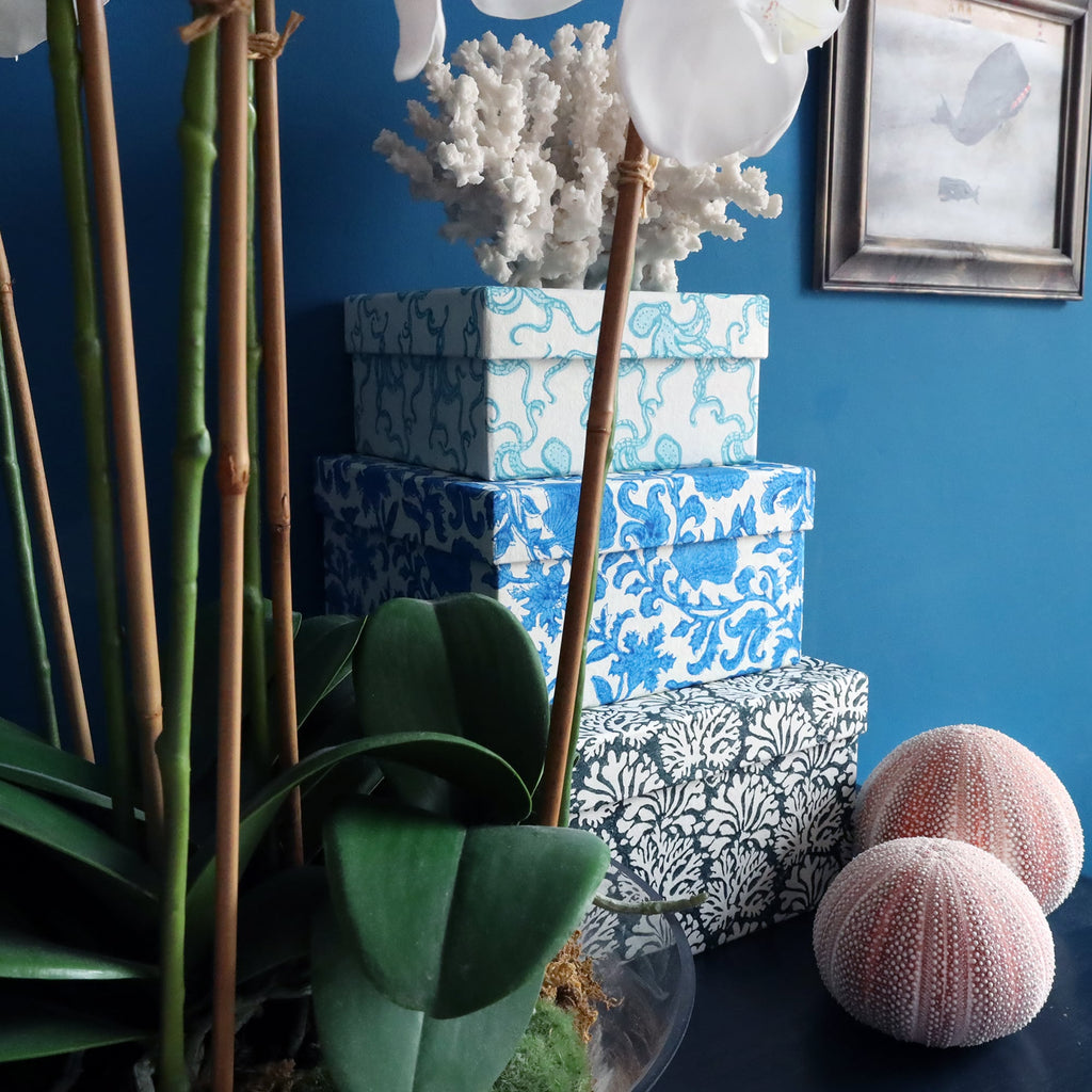 Set Of Three Square Hand Blocked Boxes