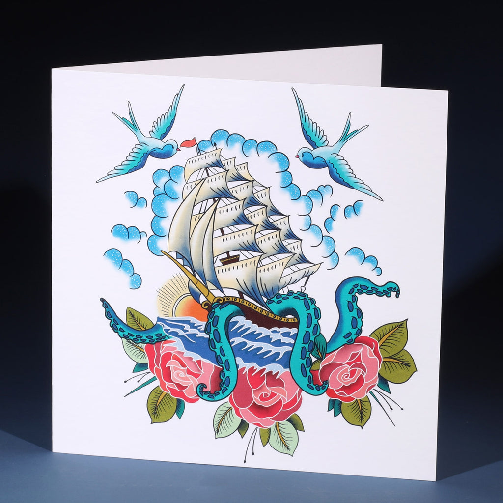 Ship & Kraken Greetings Card