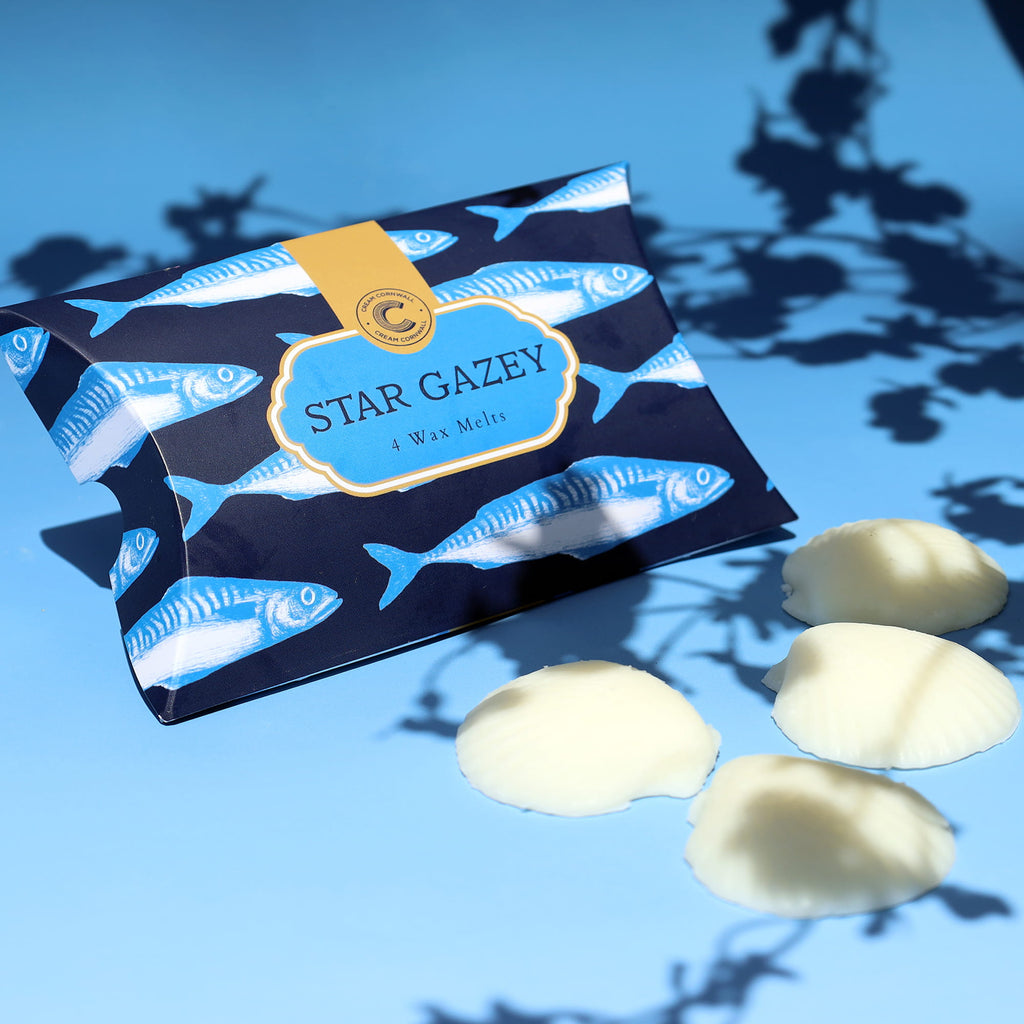 Pack of 'Star Gazey' wax melts with four melts on a blue background