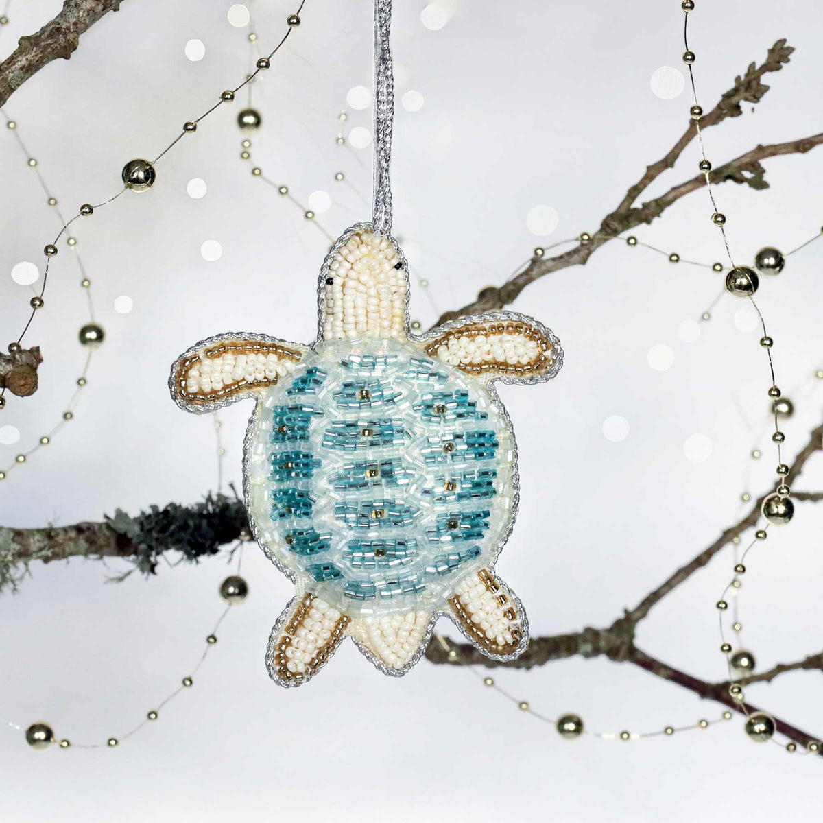 Beaded Aqua Turtle Hanging Decoration