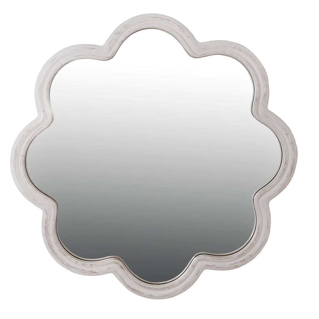 Whitewashed wood wavey edged shaped mirror