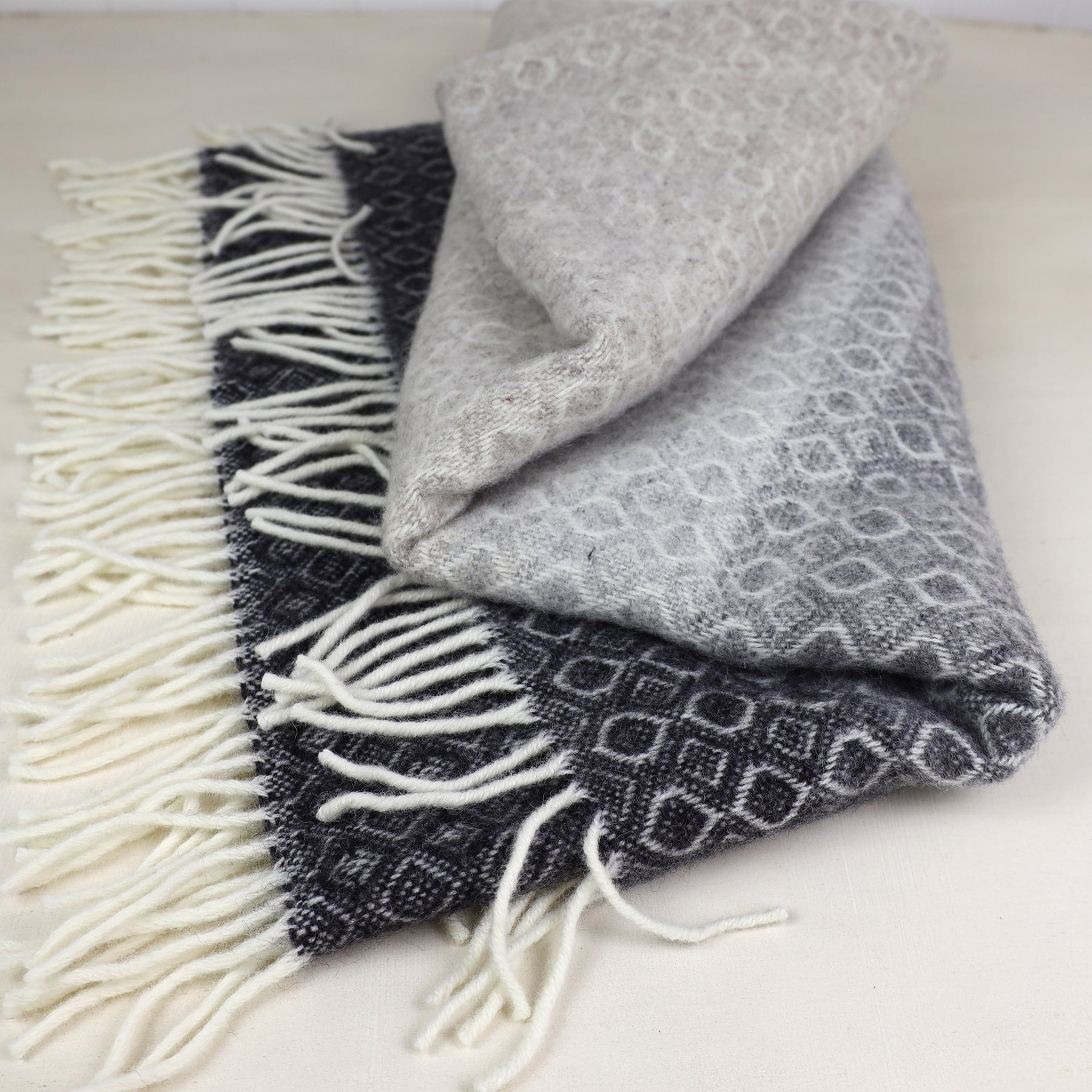 Graduated Natural Lambs Wool Throw -Homeware- Cream Cornwall