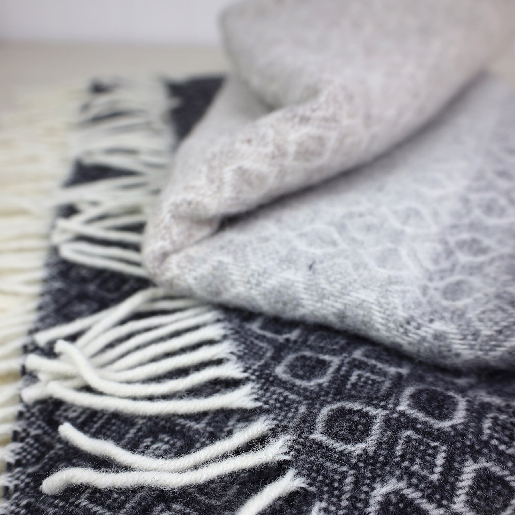 Graduated Natural Lambs Wool Throw -Homeware- Cream Cornwall