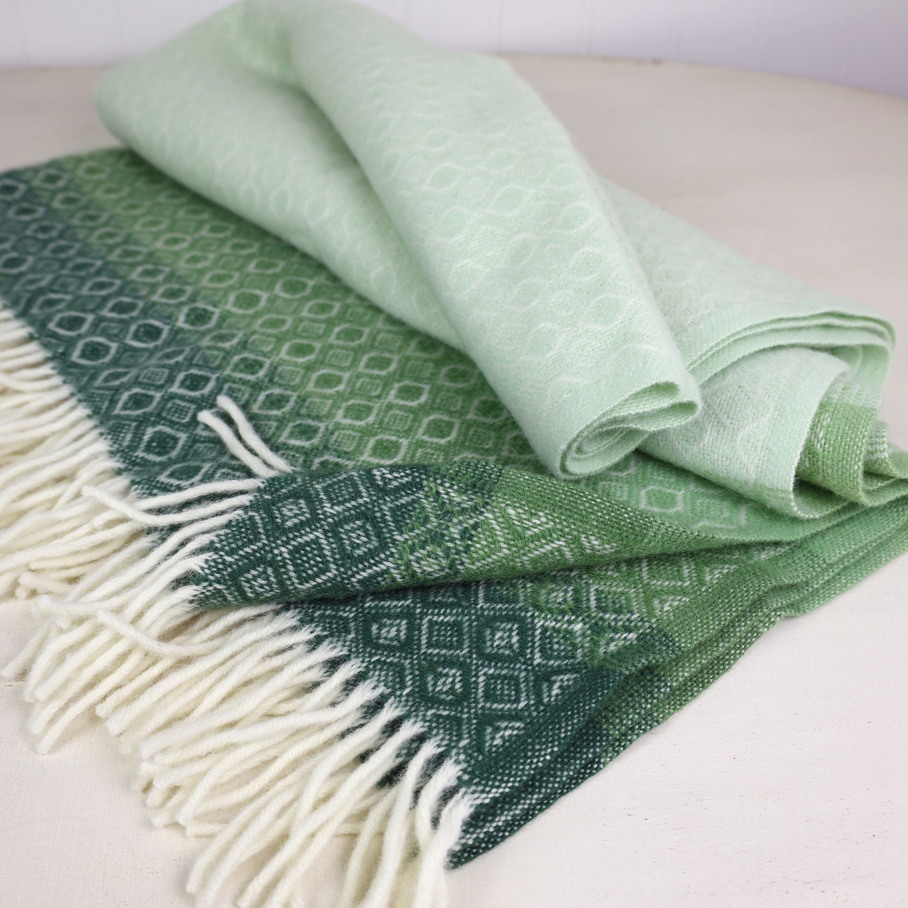 Graduated Greens Lambs Wool Throw -Homeware- Cream Cornwall