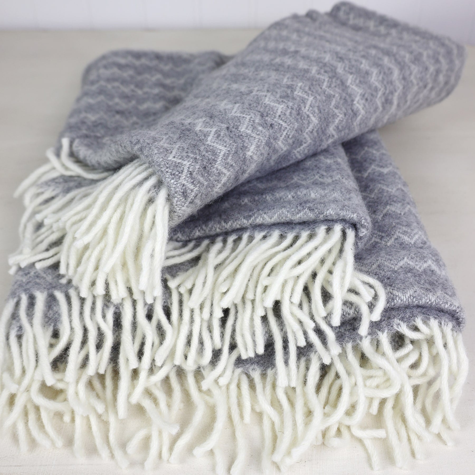 Chevron Stone Eco Lambs Wool Throw -Homeware- Cream Cornwall
