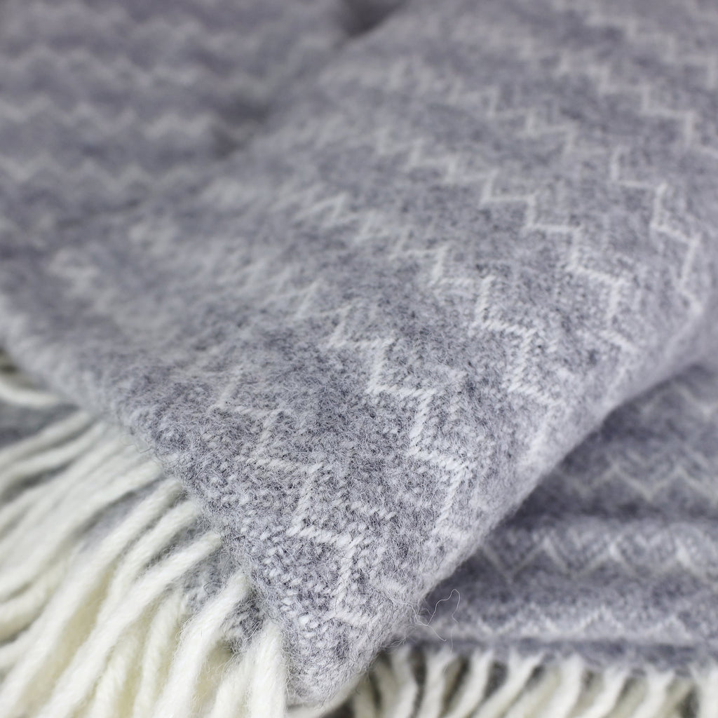 Chevron Stone Eco Lambs Wool Throw -Homeware- Cream Cornwall