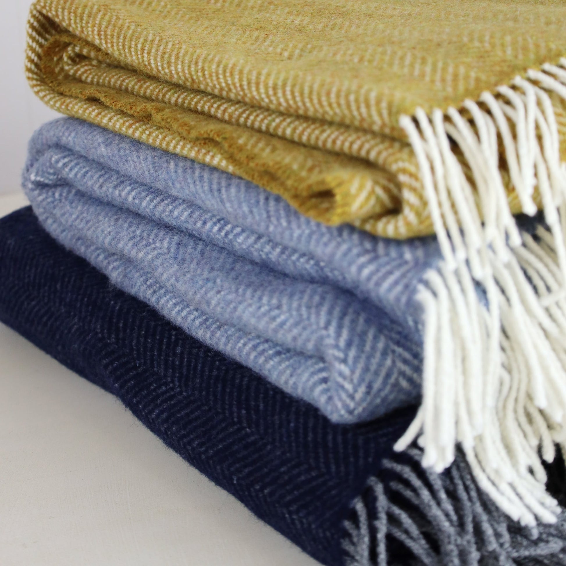 Cashmere Throw Mustard Mix Herringbone -Homeware- Cream Cornwall