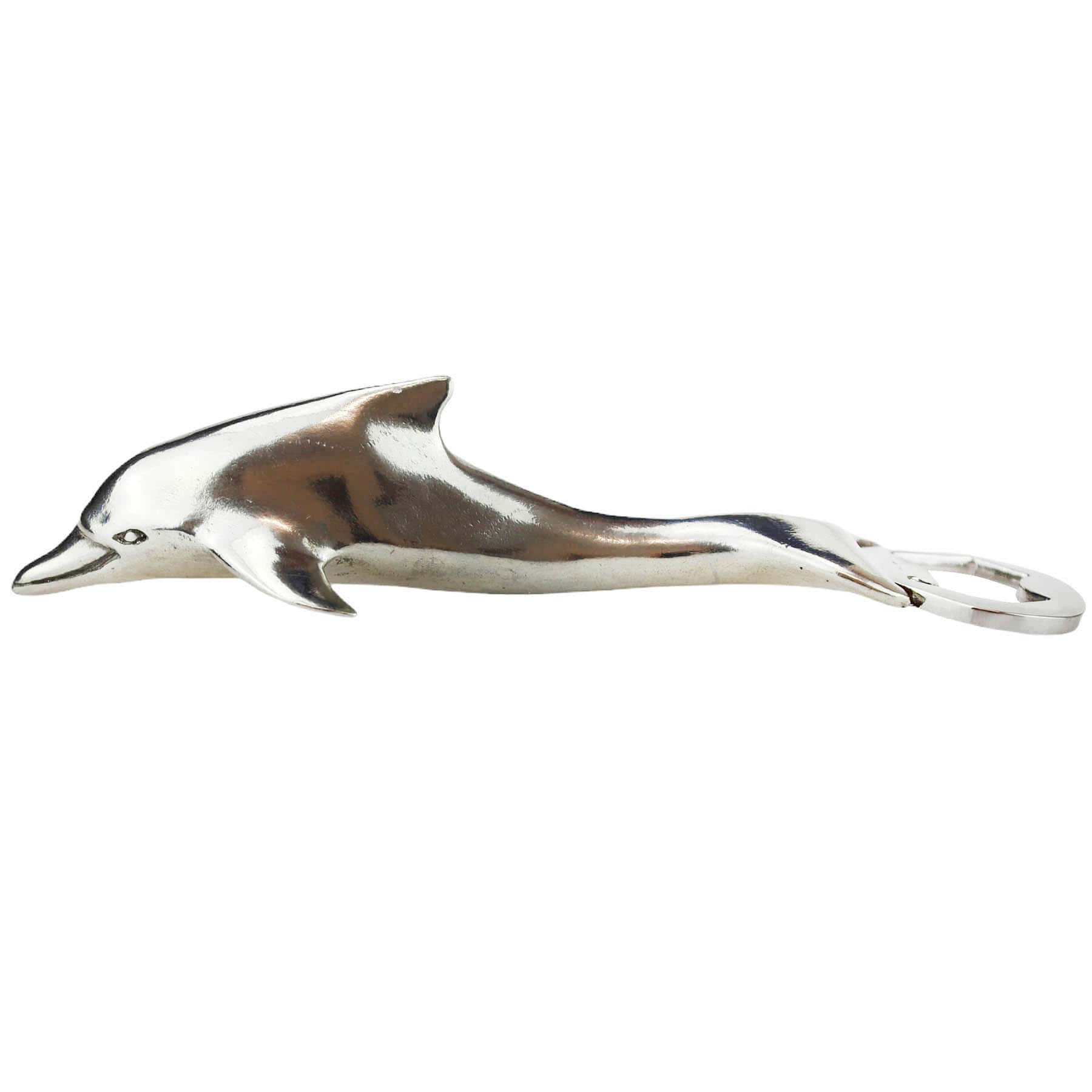 Close up of Pewter Dolphin shaped Bottle Opener 