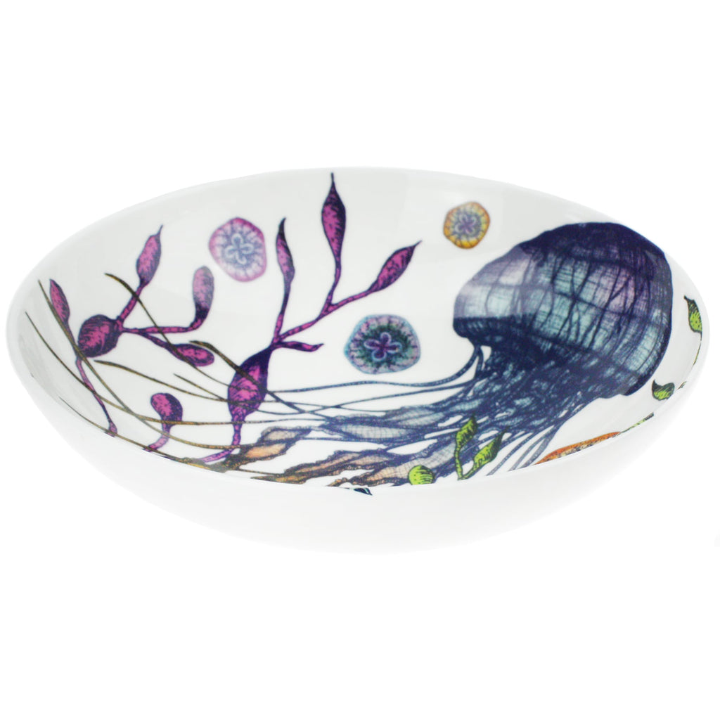 Pasta bowl in Bone China in our Reef range in Navy and white in the brightly coloured Jellyfish design