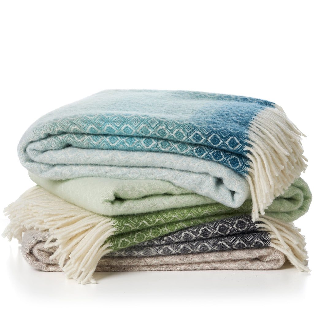 Graduated Greens Lambs Wool Throw -Homeware- Cream Cornwall