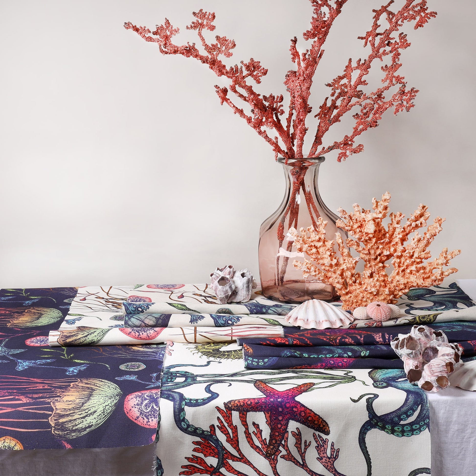 Rainbow Reef Organic Linen Fabric - Navy