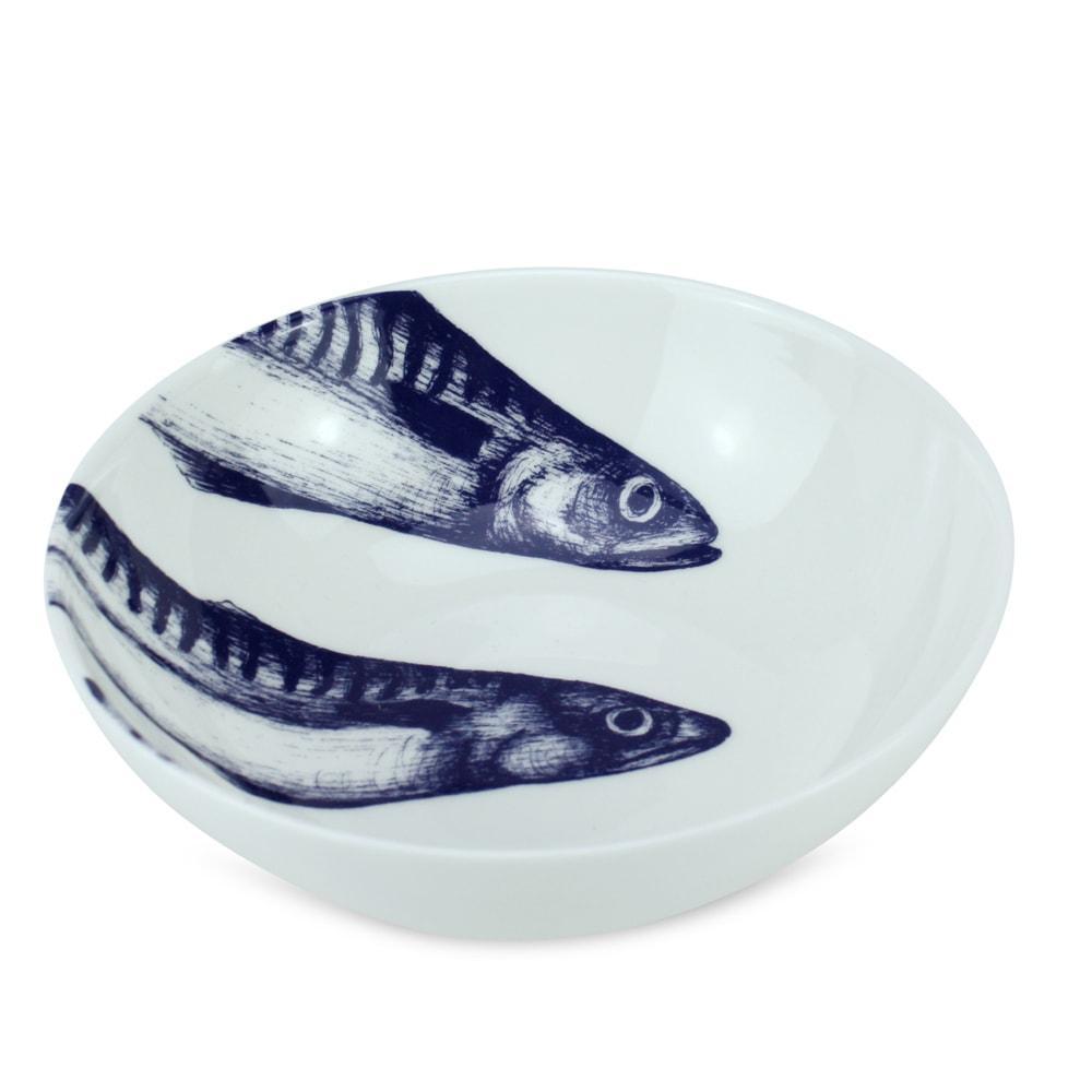 Bowl in Bone China in our Classic range in Navy and white in the Mackerel design