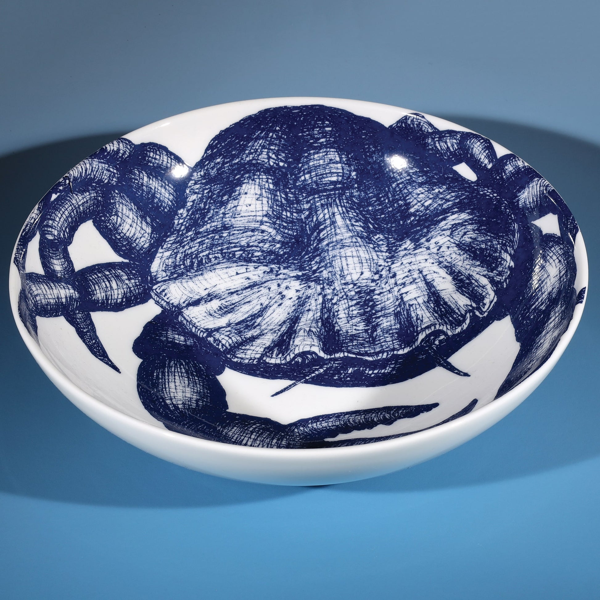 Pasta bowl in Bone China in our Classic range in Navy and white in the Crab design