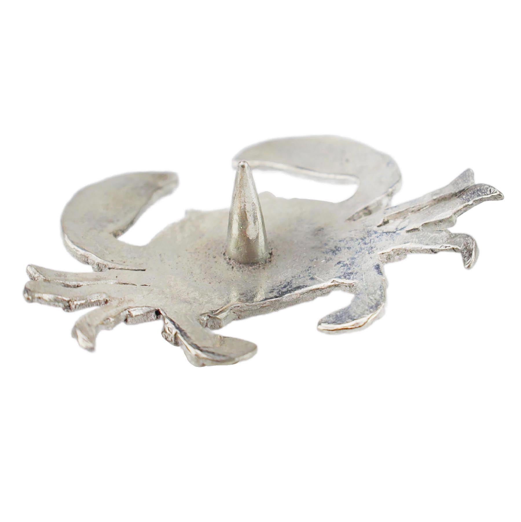 Pewter Crab Candle Pin showing reverse and how the pin sticks out so it can be pushed into a candle