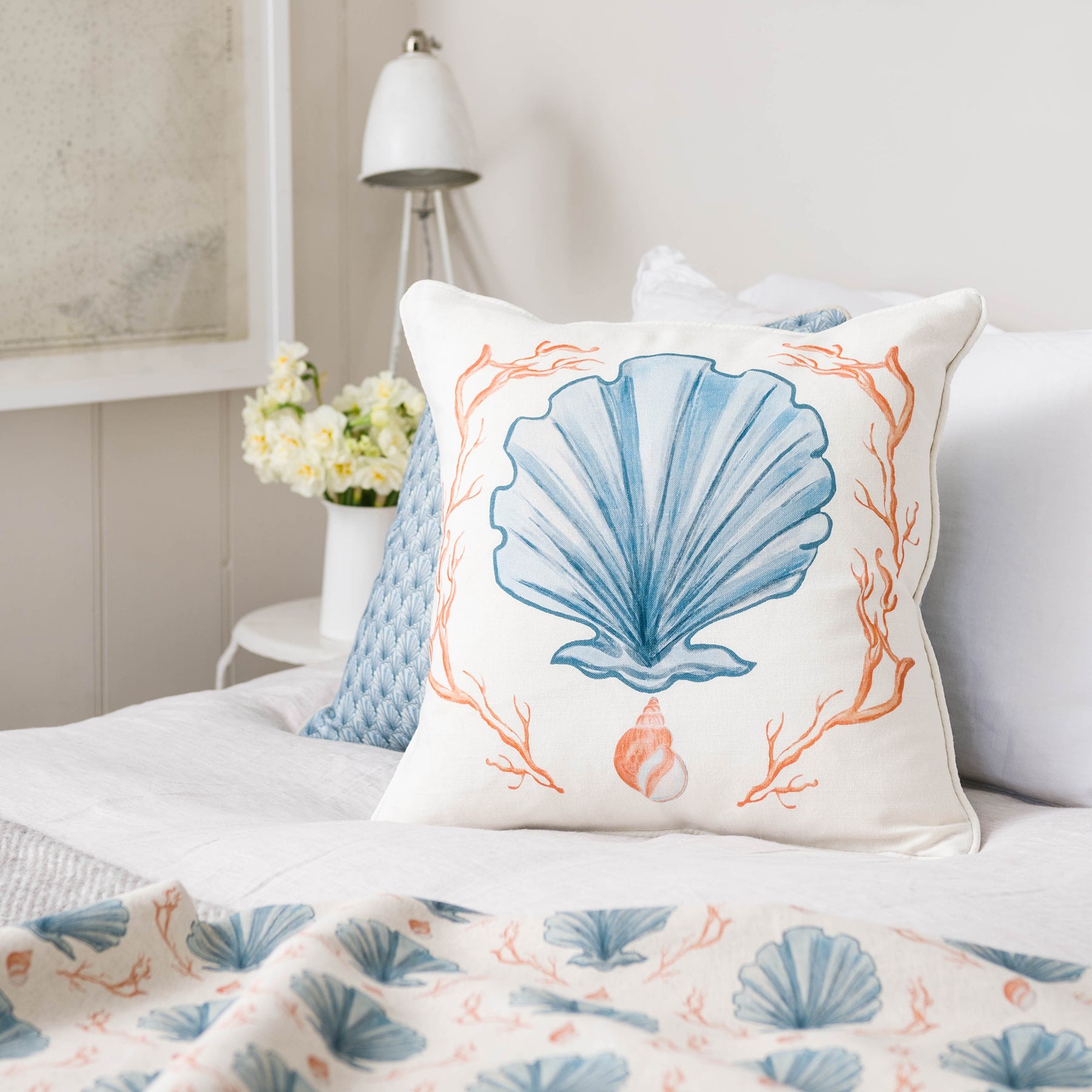 Manderley Blue & Off-White Linen Cushion Cover -Homeware- Cream Cornwall