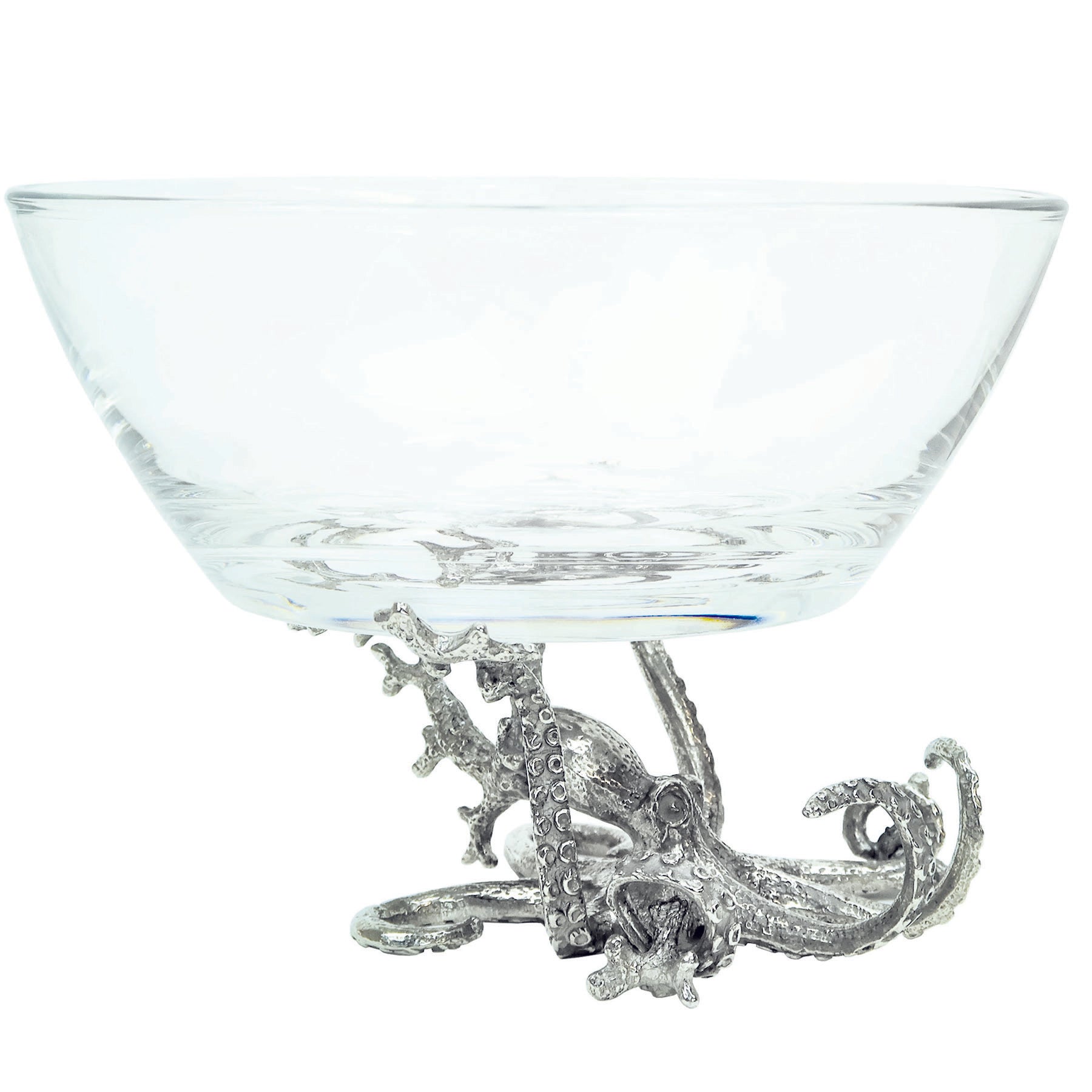Side view Close up of Pewter Octopus Glass Bowl