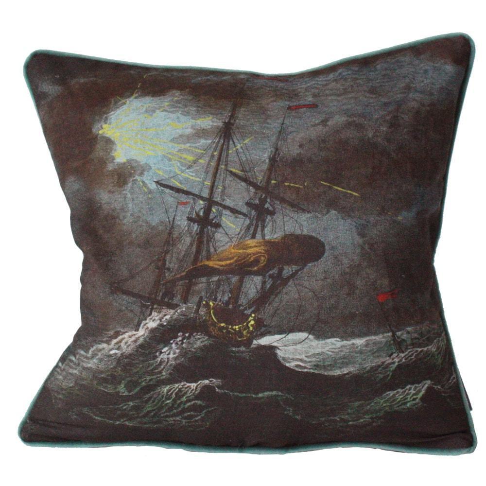 Shipwreck night scene with rough seas and lightening.
