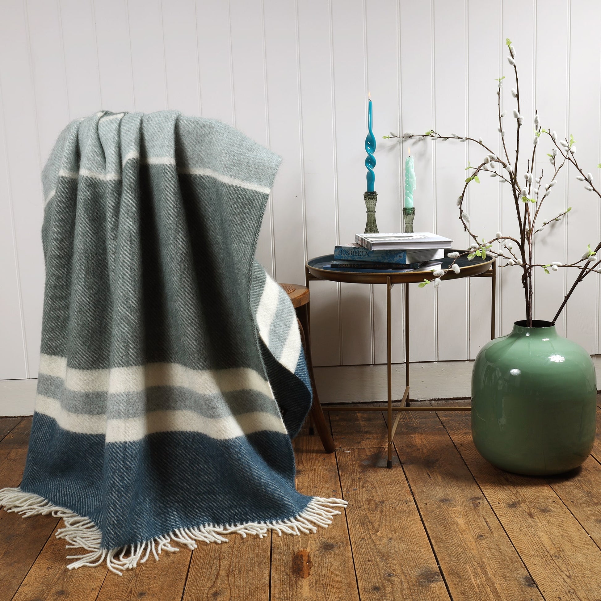 Gotland Stripe Petrol Blue Wool Throw